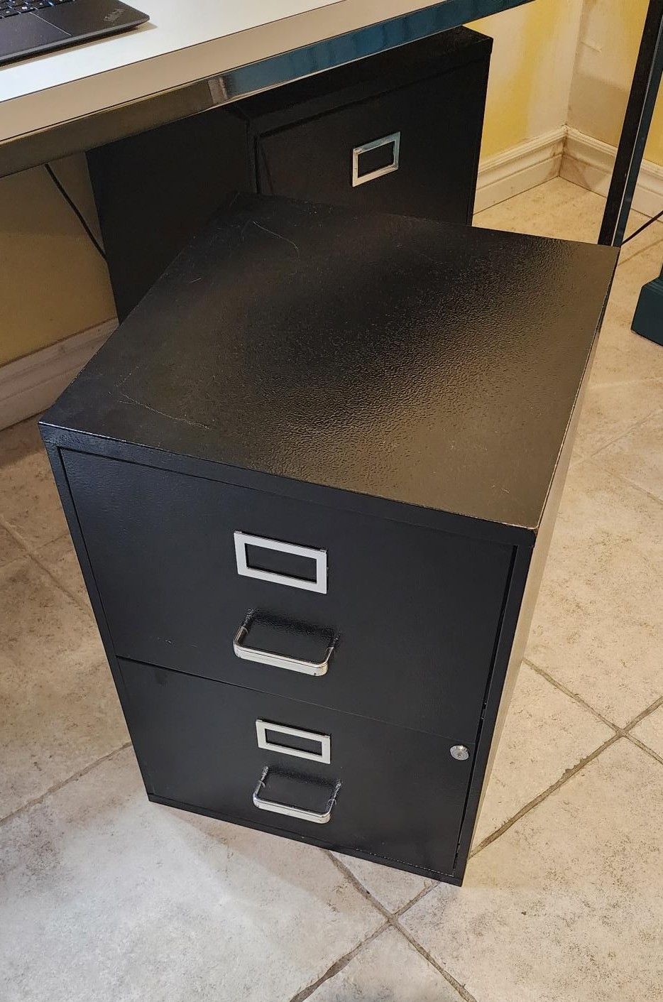 2 Black Metal 2 Drawer File Cabinets