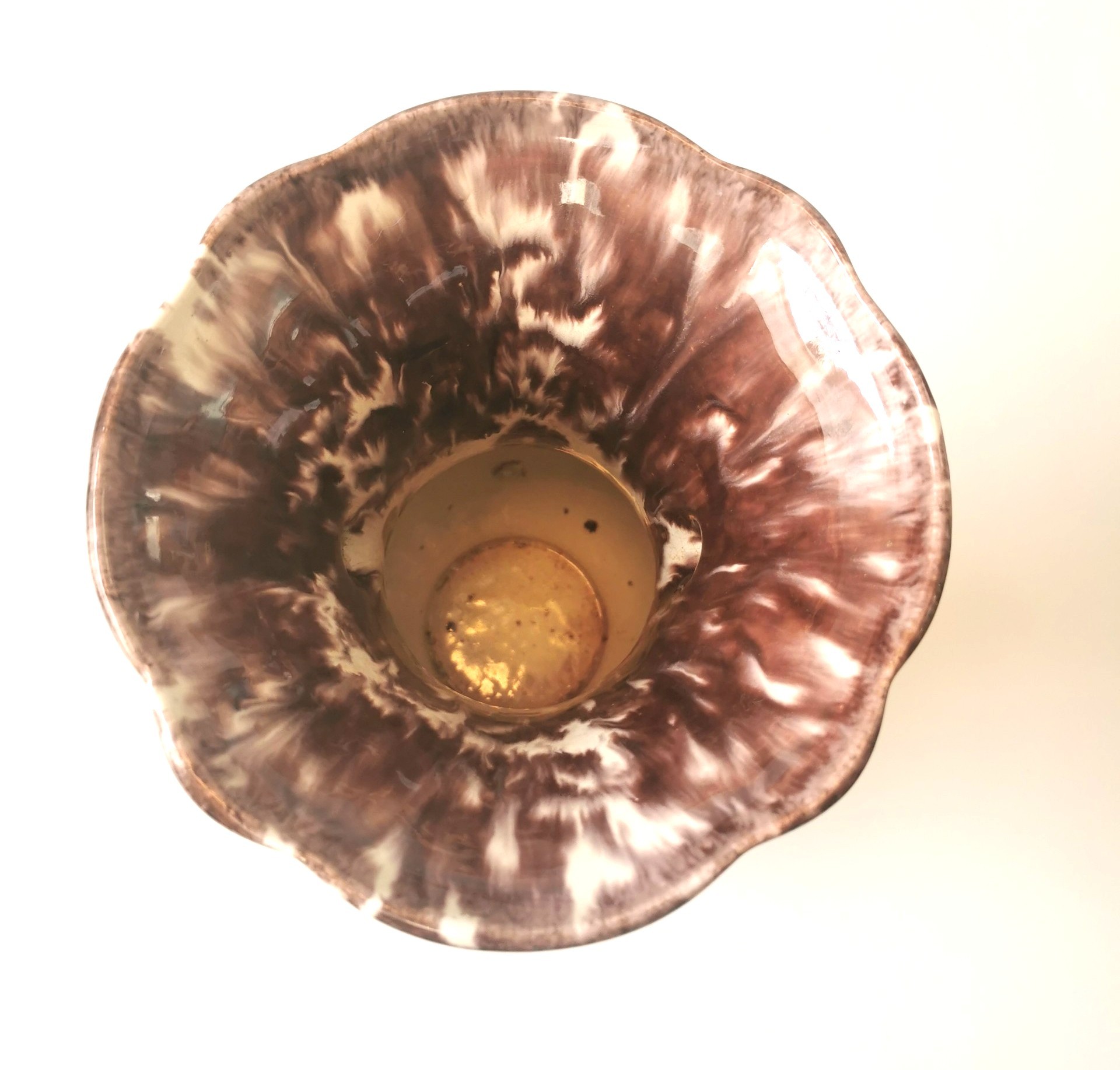 Brown Drip Glaze Double-Handled Pottery Vase circa 60s Unmarked - photo 4