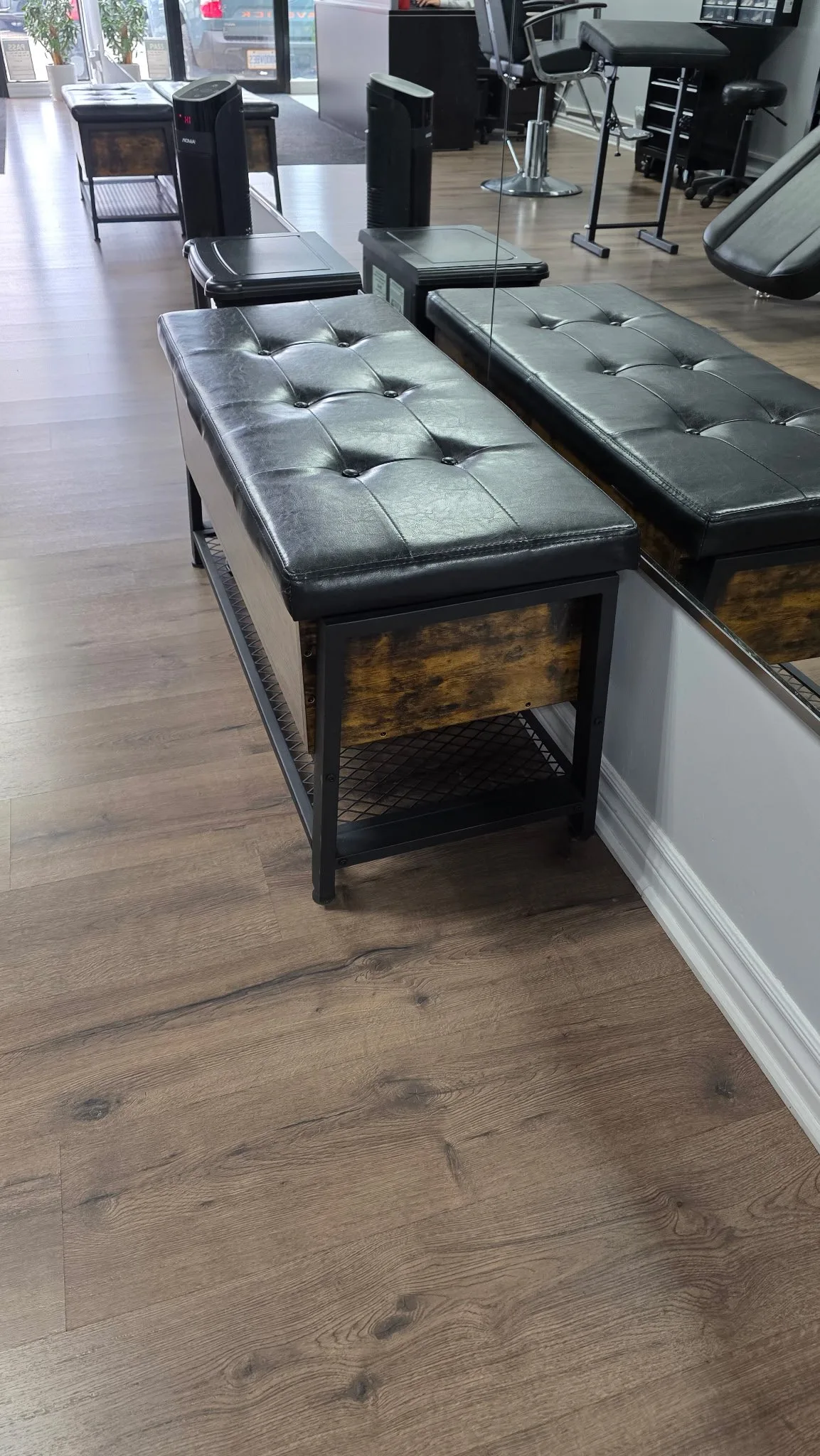 Industrial Storage Bench with Padded Seat Rustic Brown/Black image indicator(2)