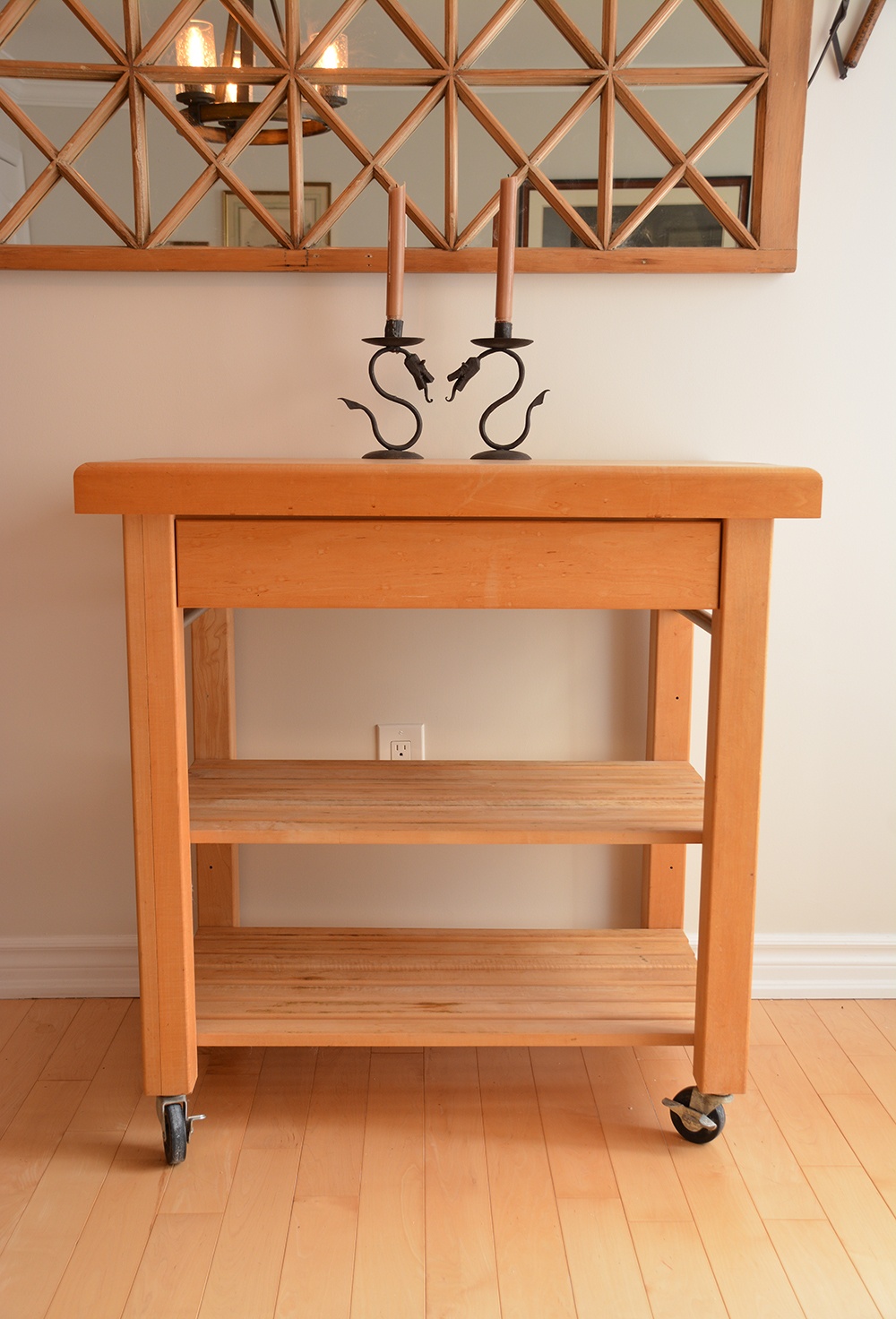 Solid Maple Butcher's Block Table - Locking Wheels