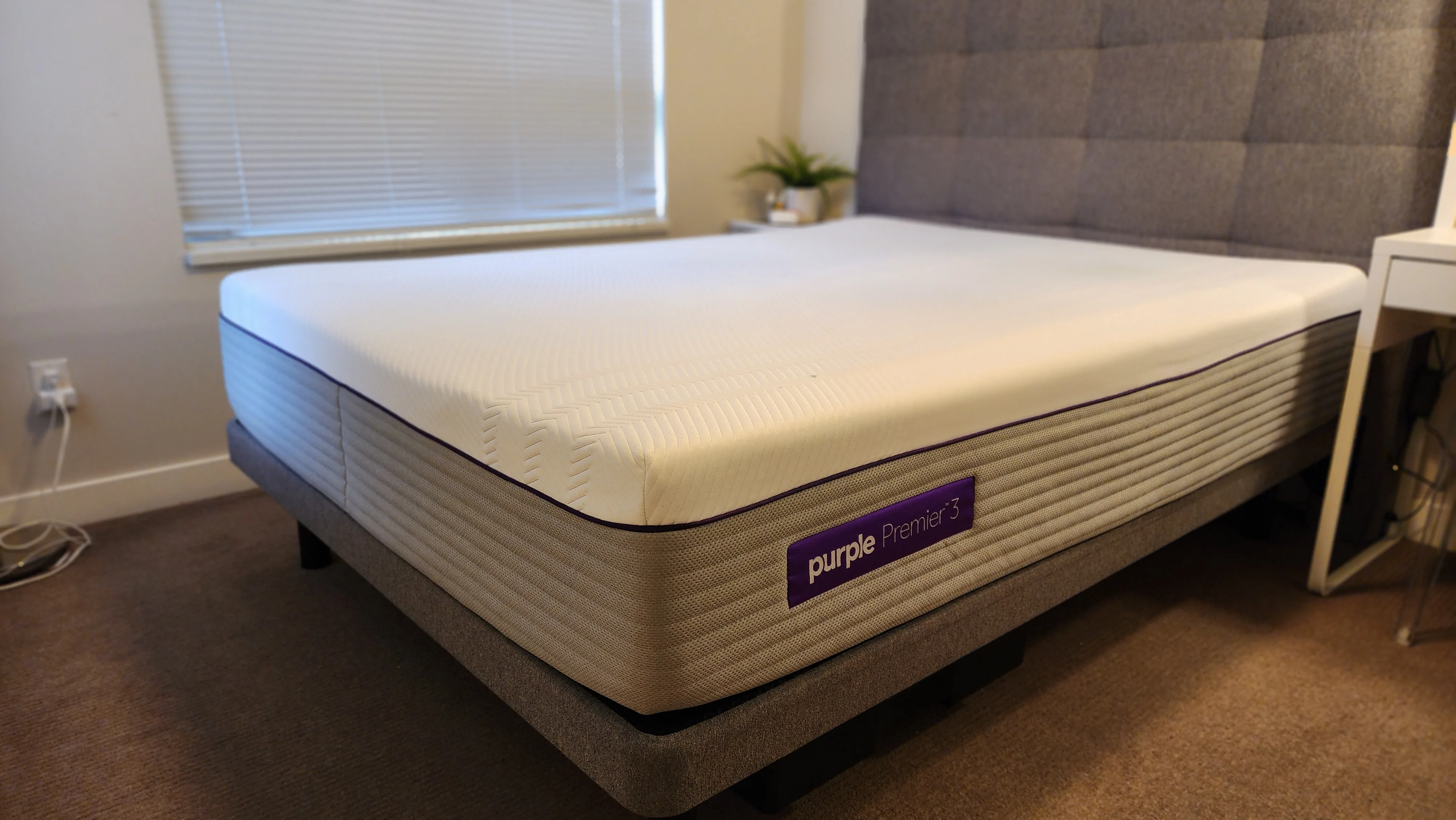 Queen Bed Set – Purple Premier 3 + Platform Base + Headboard