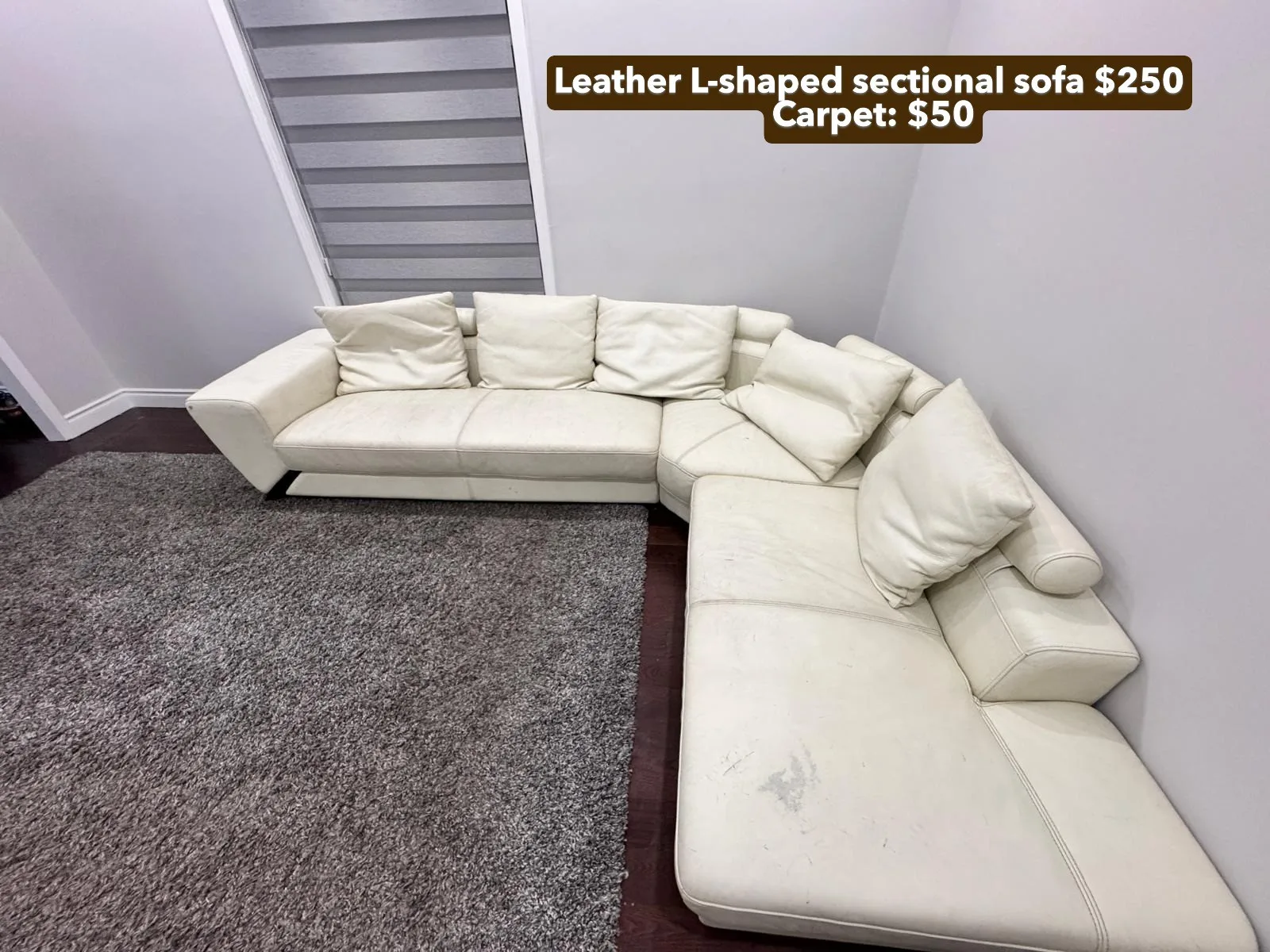 Affordable Cream/White Leather L-Shaped Sectional Sofa