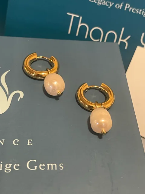 14k Gold Plated Gold & Pearl Halo Hoops