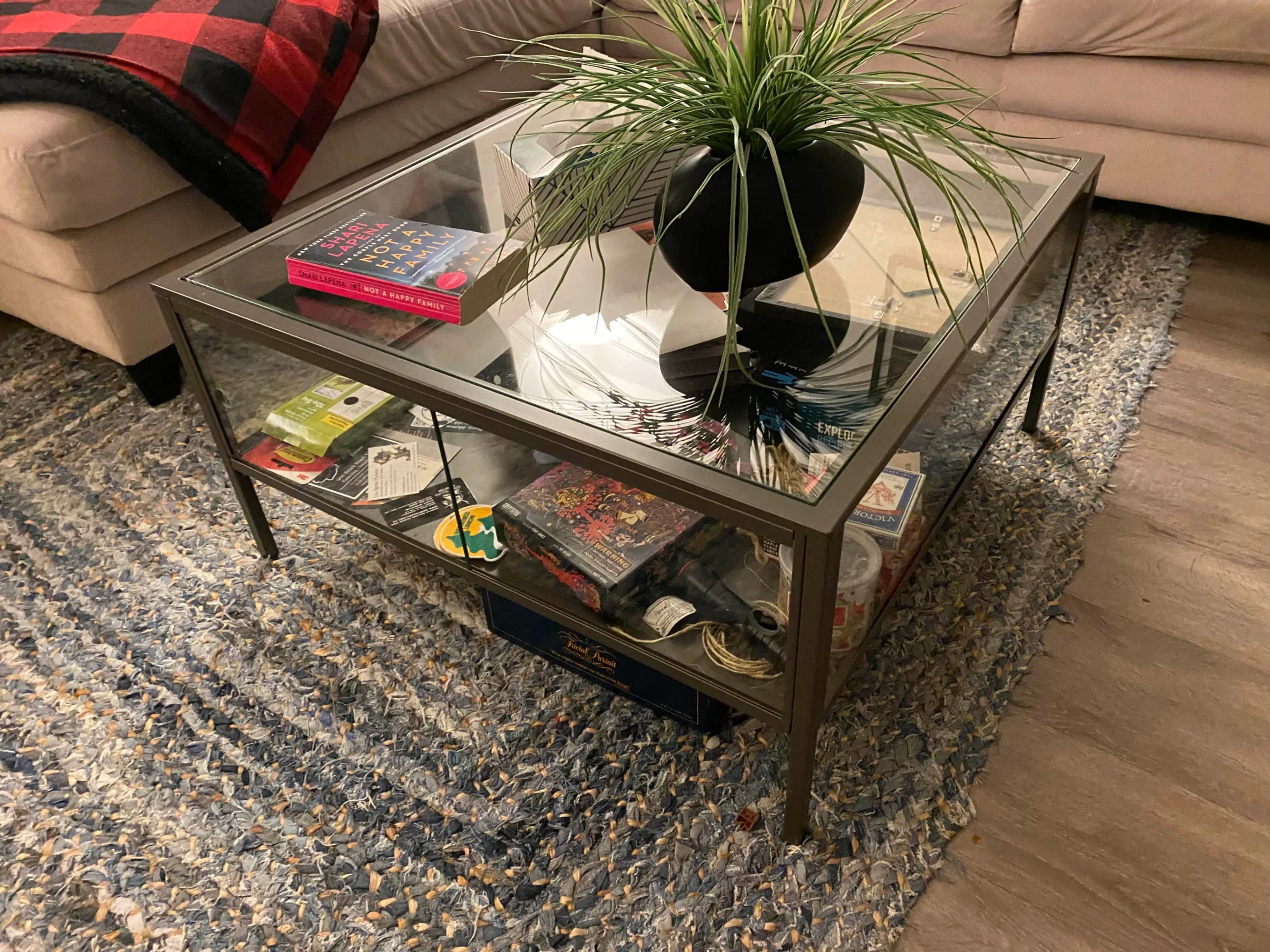 Modern glass and metal coffee table