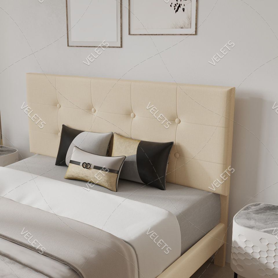 Stunning Tufted Platform Bed – Modern Beige/D Grey Finish