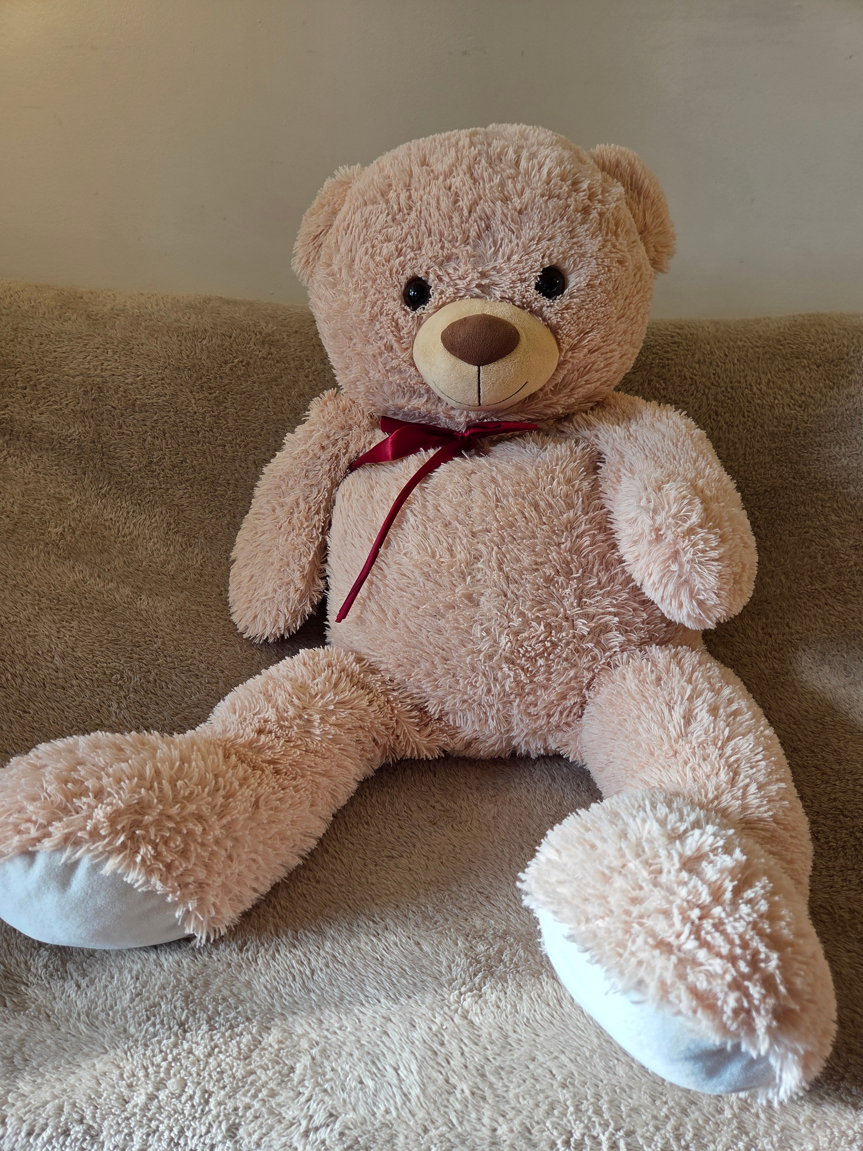 Large Plush Teddy Bear with Bow, ~80 cm, Beige - photo 5