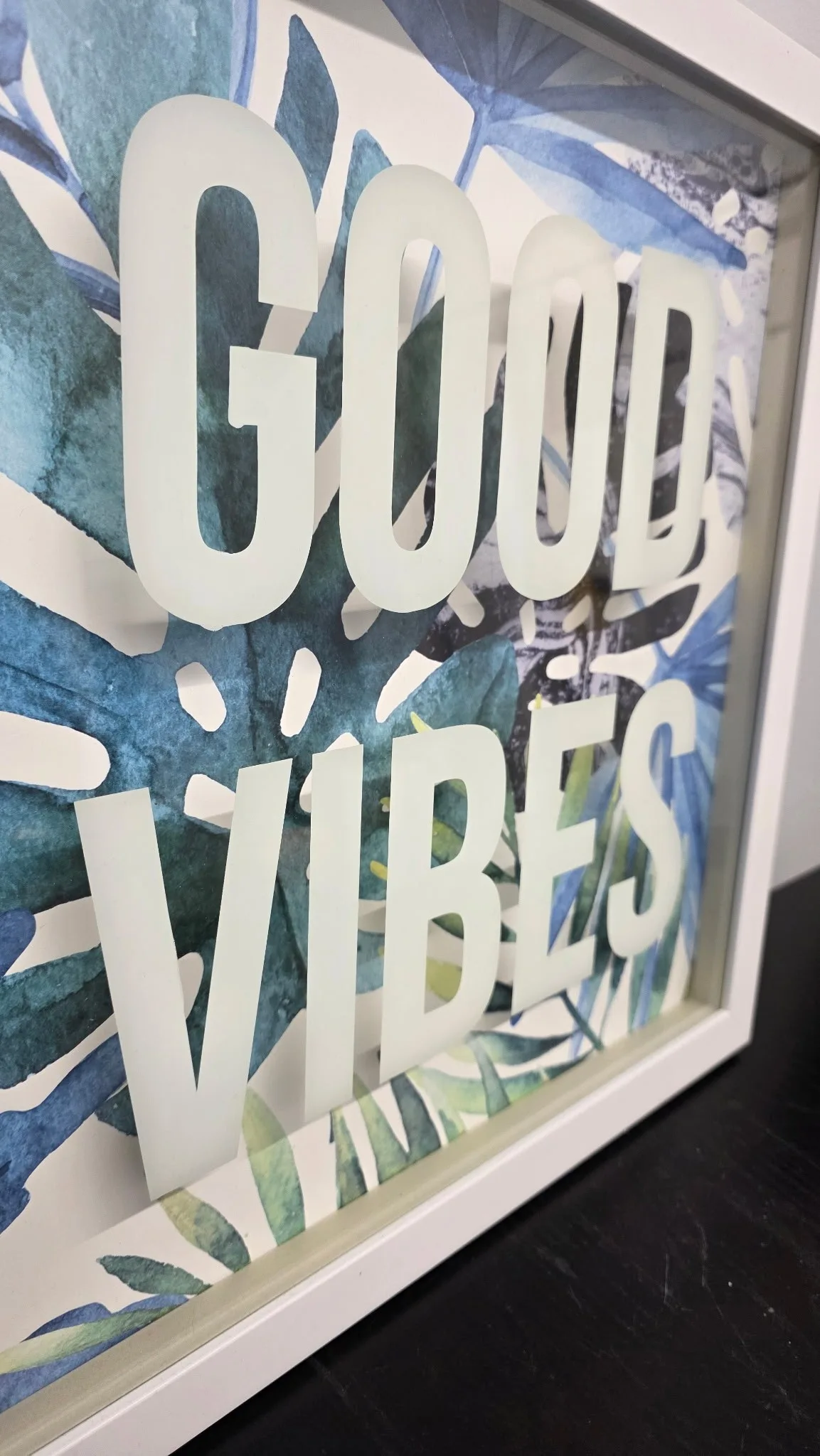“Good Vibes” Framed Wall Sign — White Frame with Glass image indicator(2)