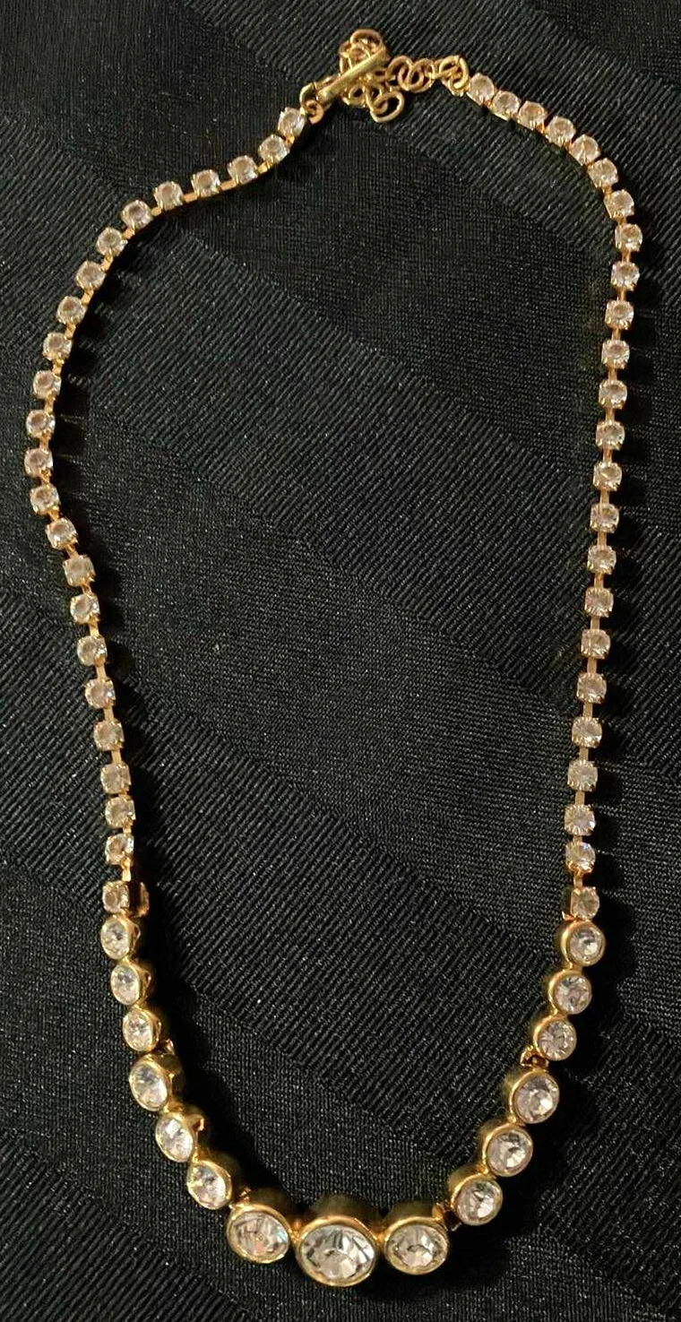 Vintage Monet Gold Plated Clear Crystal Necklace - 16 Inches
