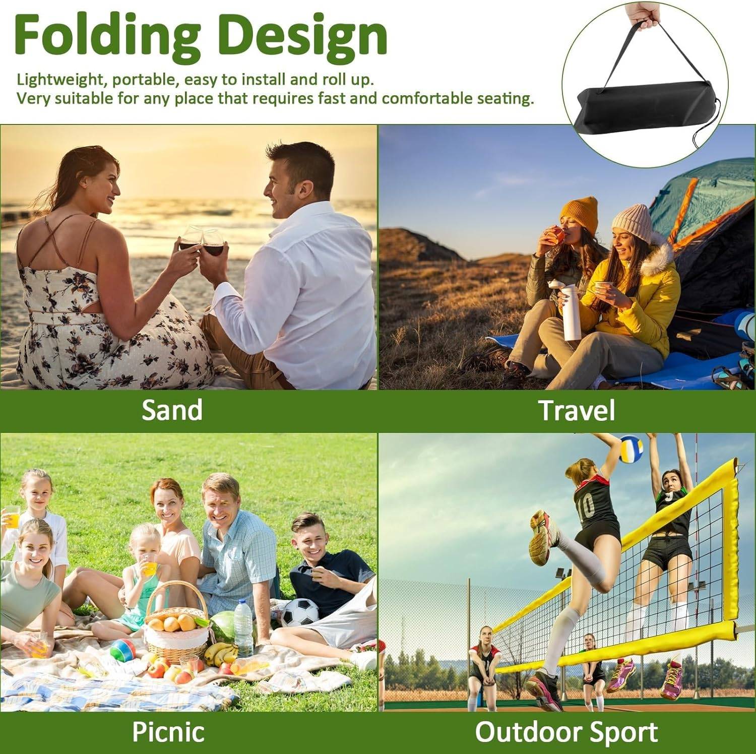 Set of 2 Portable Beach Floor Chairs – Black - photo 4