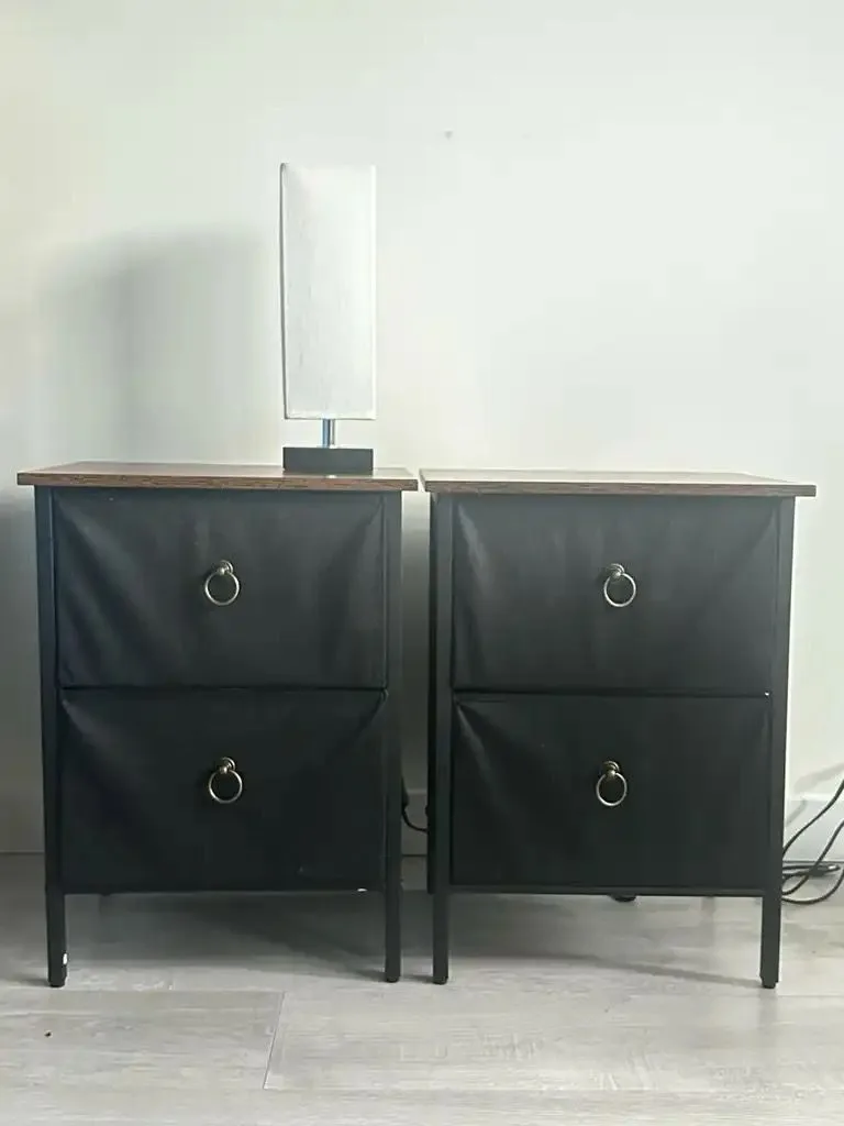 Pair of Side tables with 2 Tier Cloth shelves