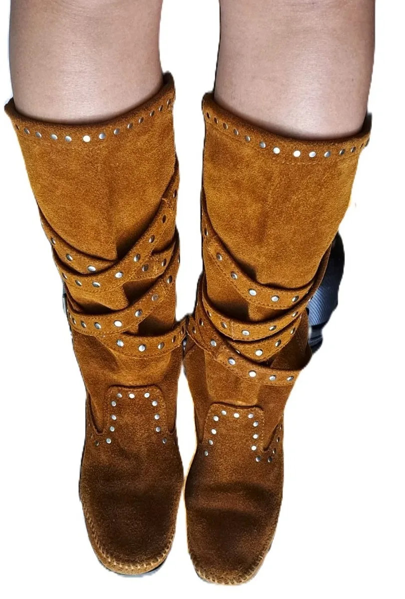 Genuine Thick Soft Leather Boots w/ Reversible Straps Looks New