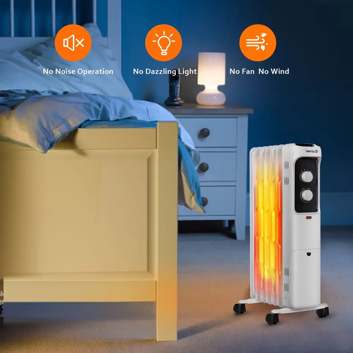 Silent Space Heater with Adjustable Thermostat