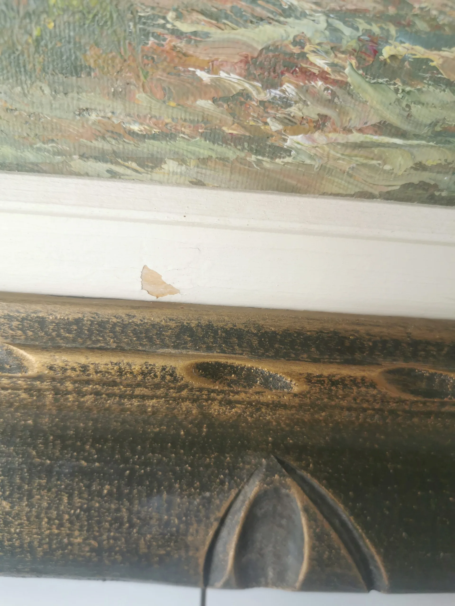 XXL 70s Impasto Oil Painting Mountain Landscape 47.5" Wood Frame image indicator(5)