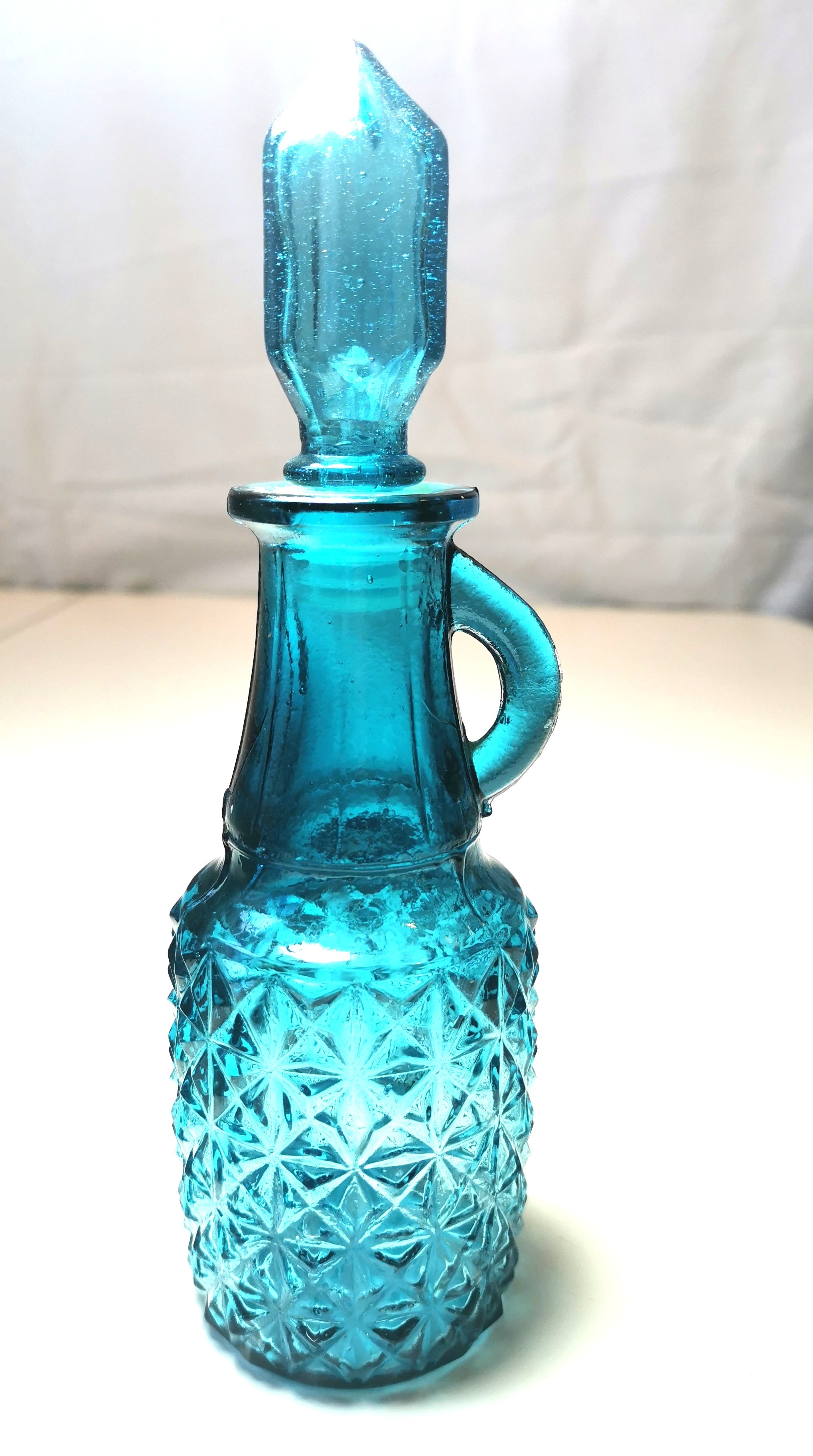 Blue Glass Cruet Vintage Diamond Pattern
