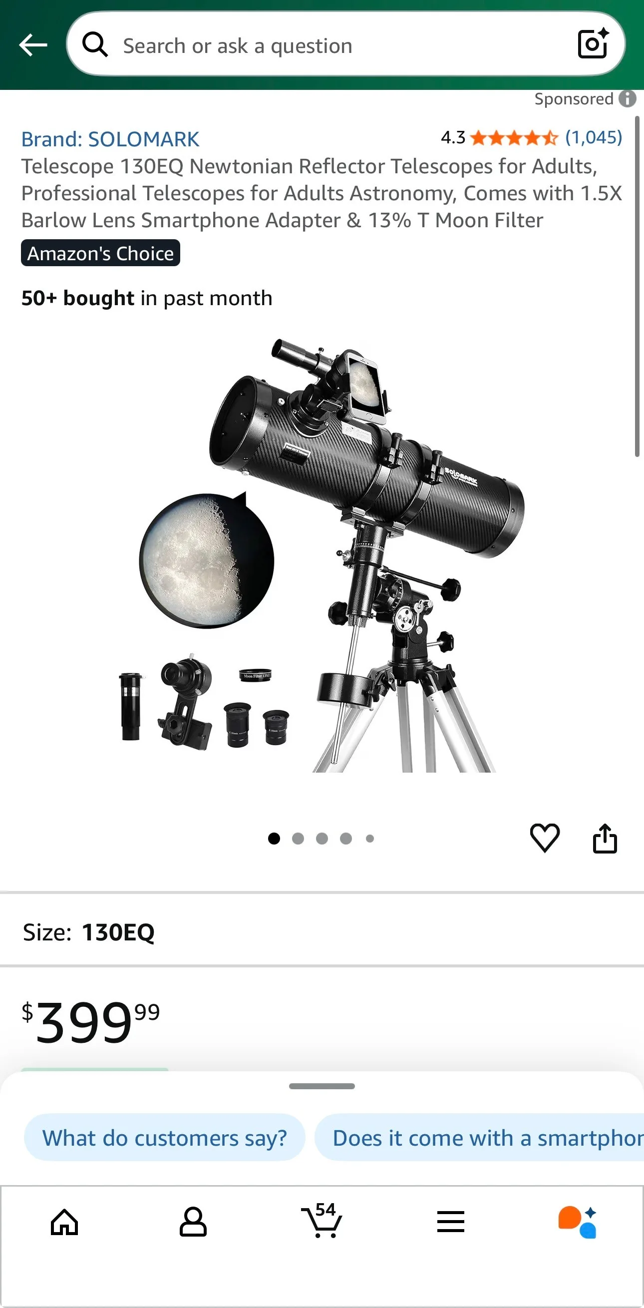 Telescope 130EQ Newtonian Reflector Telescopes 1.5X Barlow Lens thumbnail