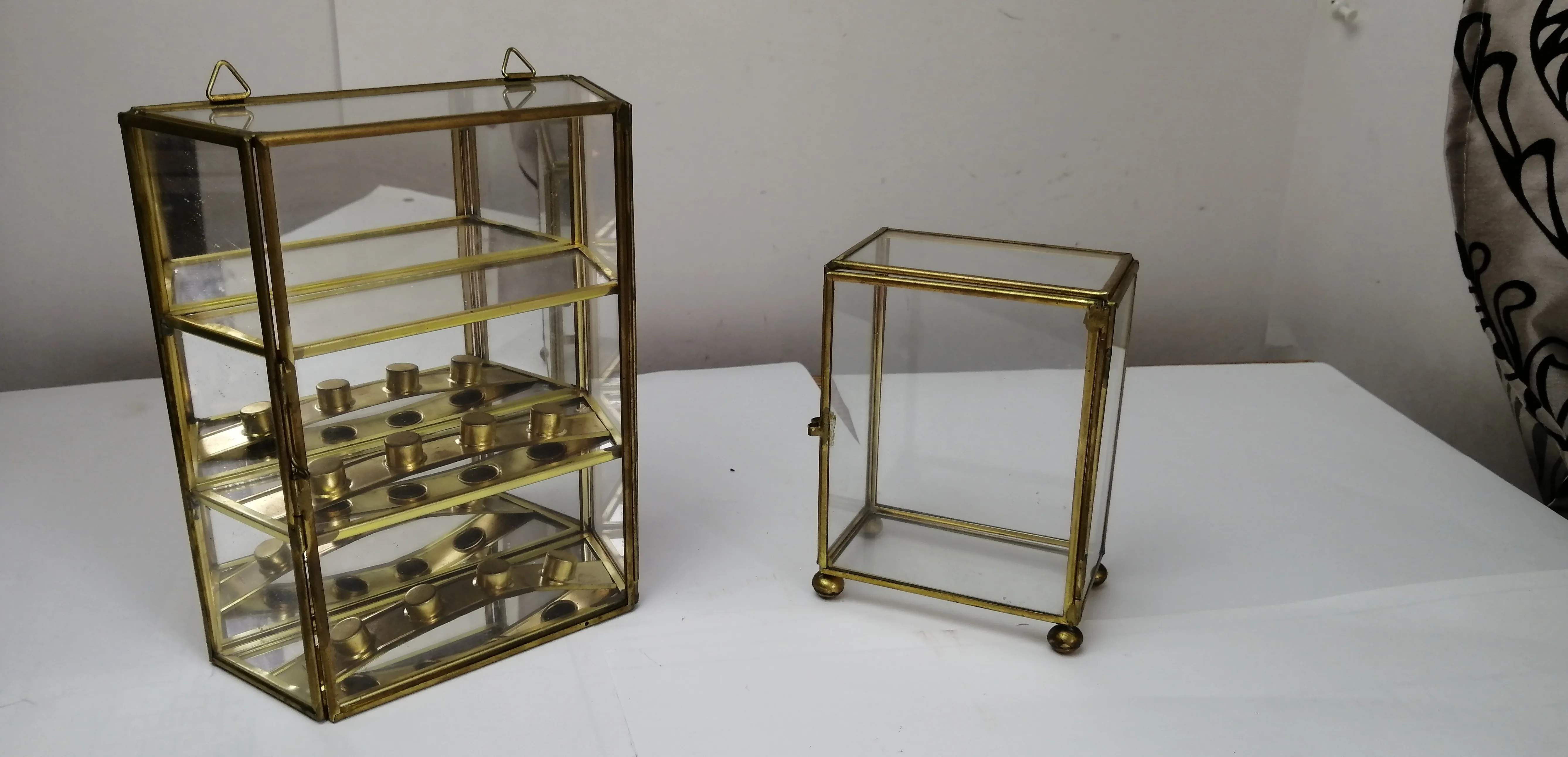 Vintage Brass Glass Mirrored Display Case Two.