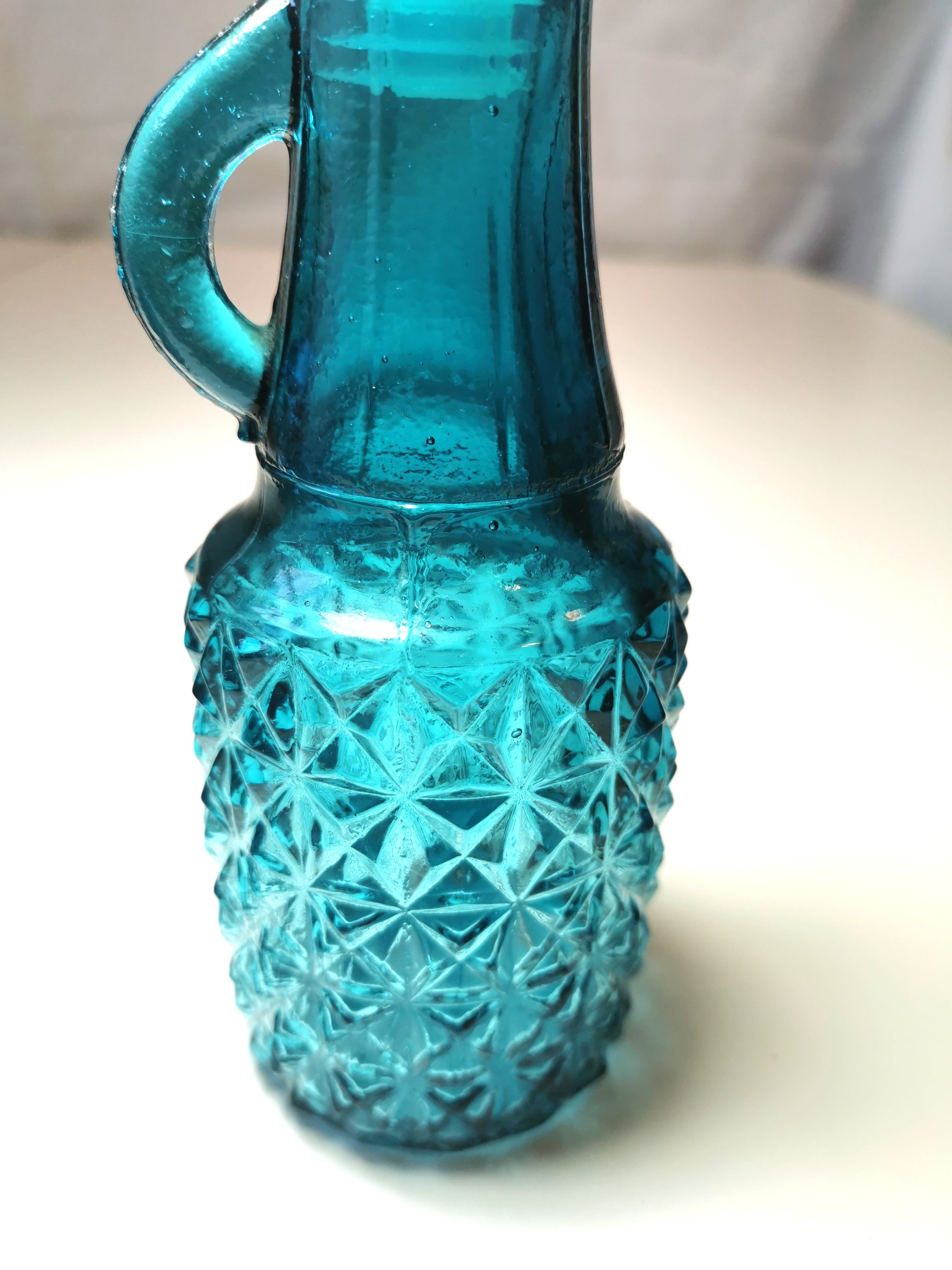 Blue Glass Cruet Vintage Diamond Pattern - photo 5