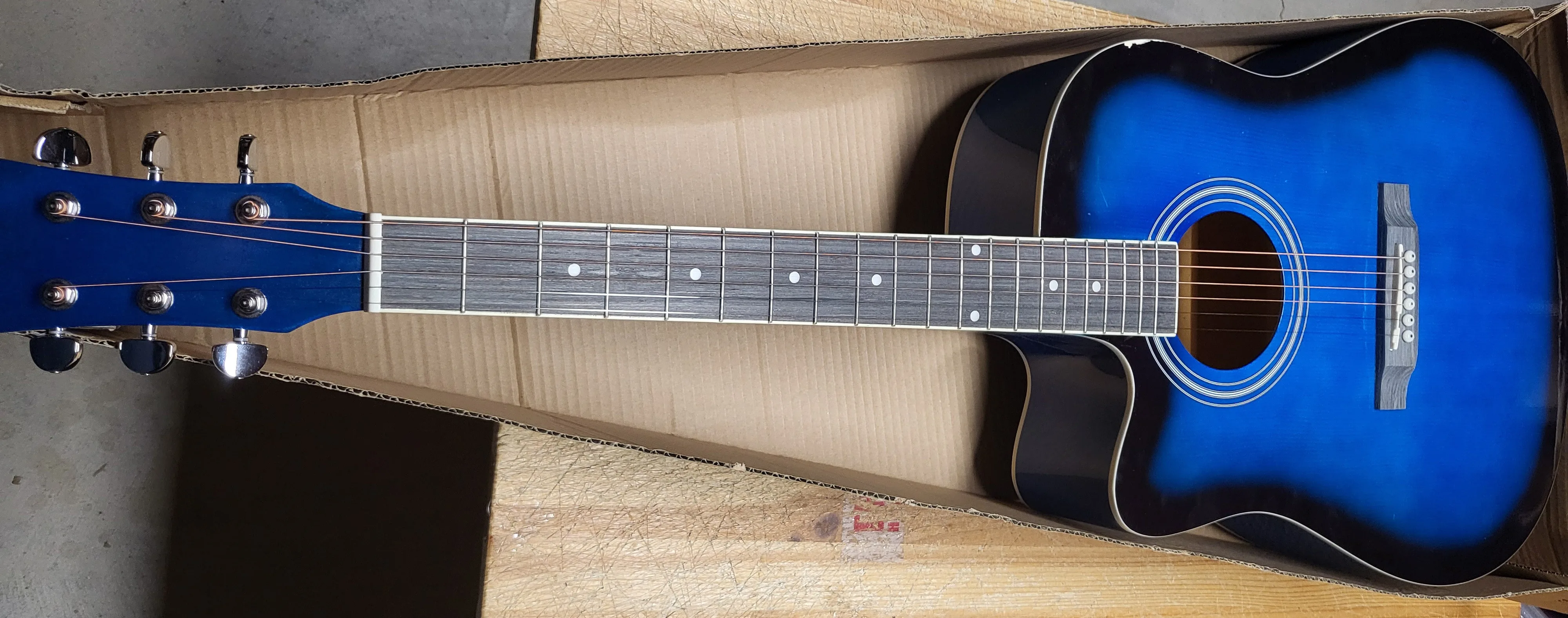 Left handed acoustic guitar cracked body 41 inch full size blue