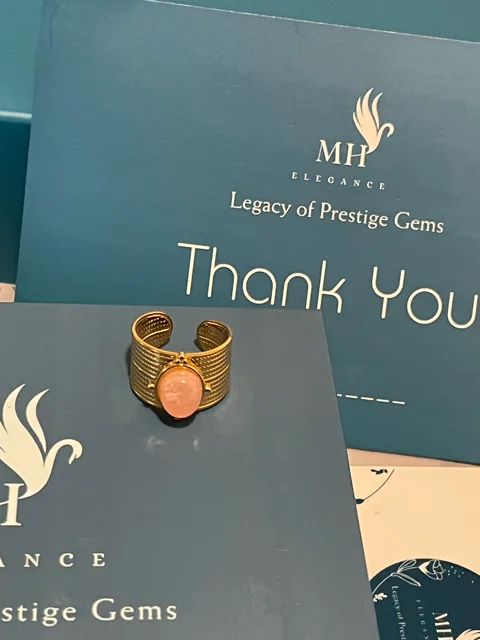 14K Gold Plated Dynasty Gemstone Cuff Ring Adjustable Waterproof