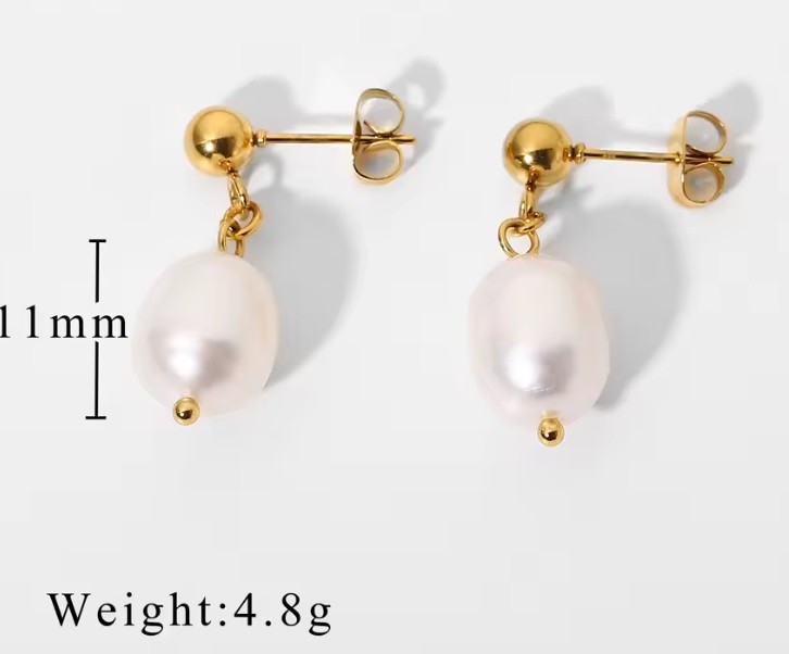 18K Gold Plated Stainless Steel Pearl Earring (Tarnish free) - photo 5