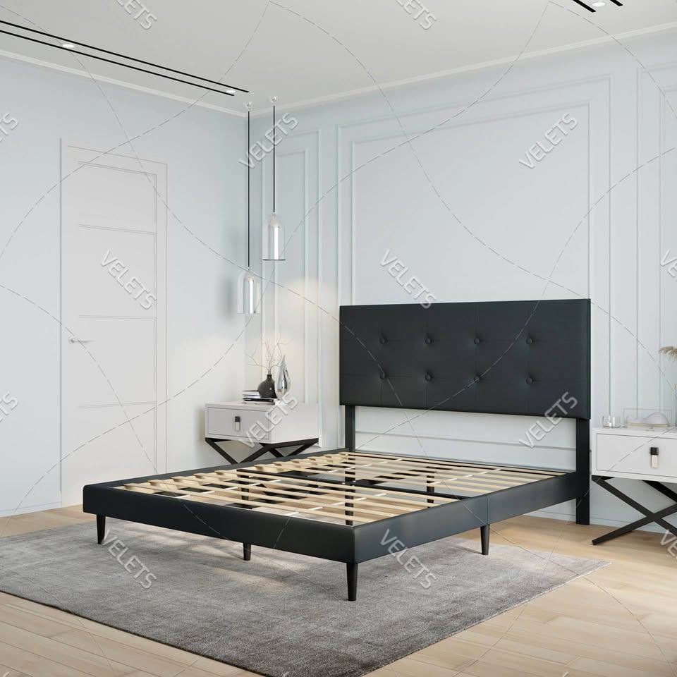 Stunning Tufted Platform Bed – Modern Beige/D Grey Finish - photo 2