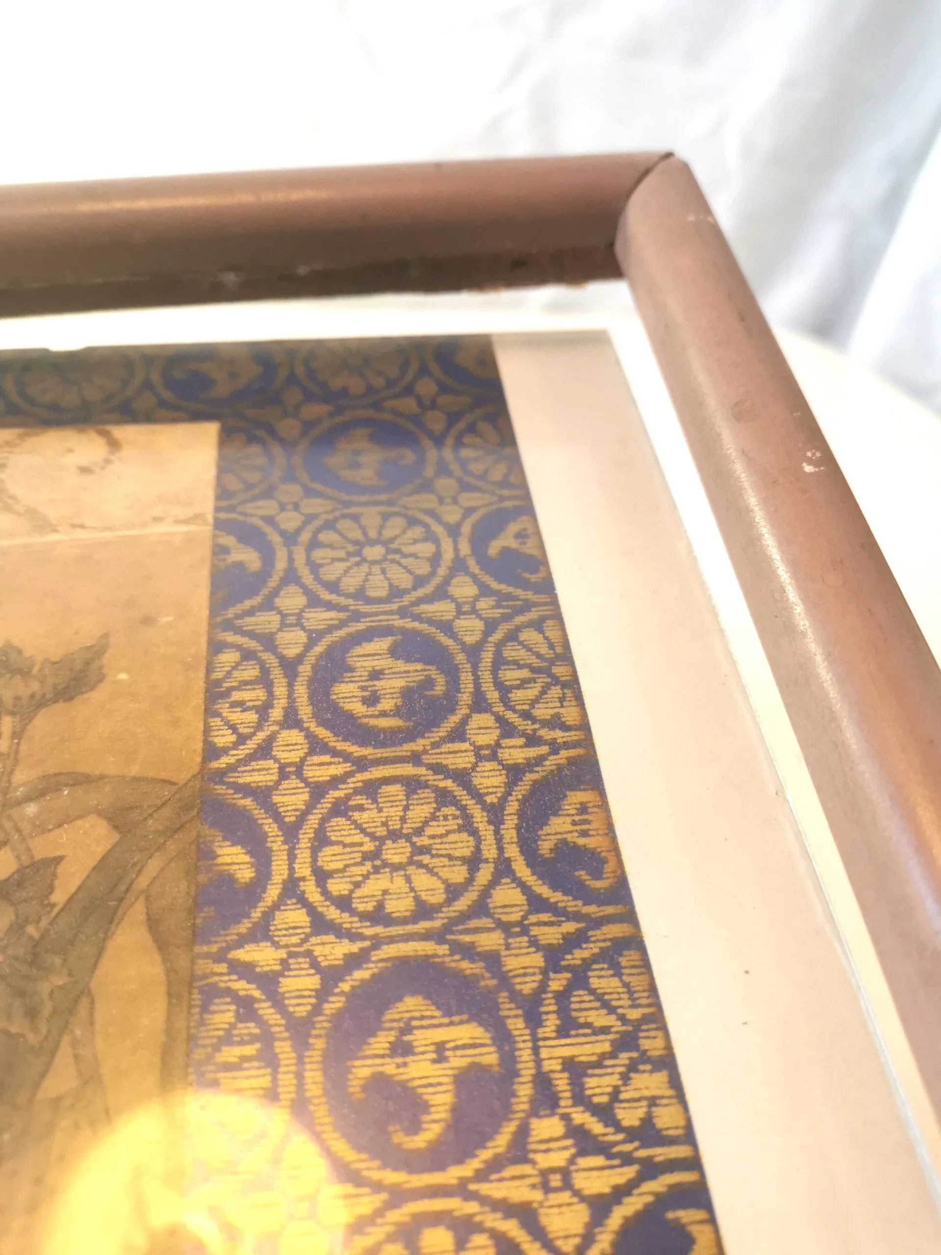 Tosa Mitsuoki Woodblock Print Quail Flowers Japan DAMAGED FRAME image indicator(4)