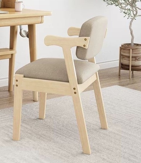 Wooden Armchair with Beige Cushion - a set of 2