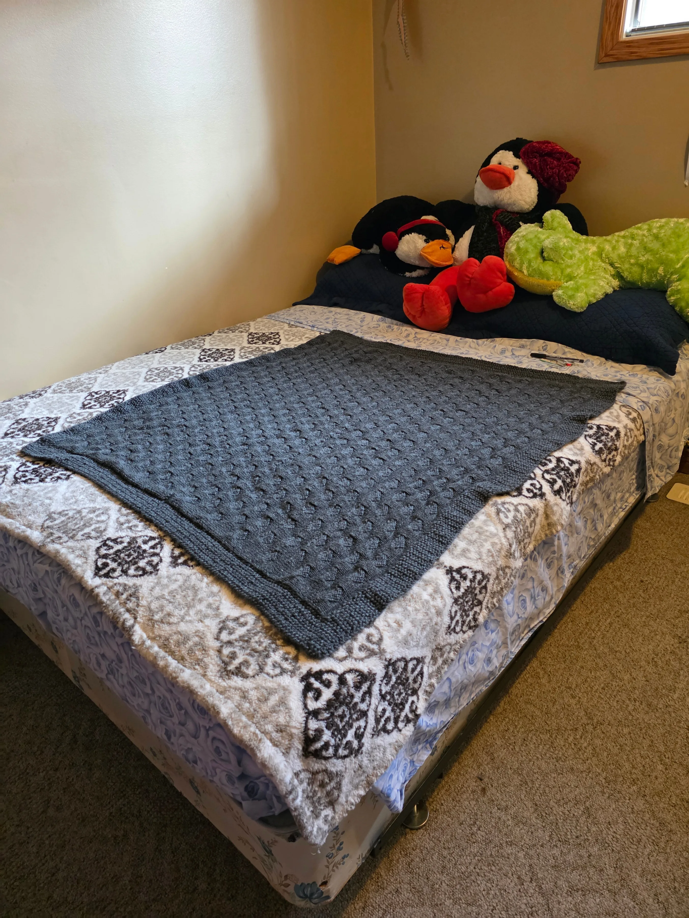 Hand-Knitted Grey Blanket -  41.5" x 38"