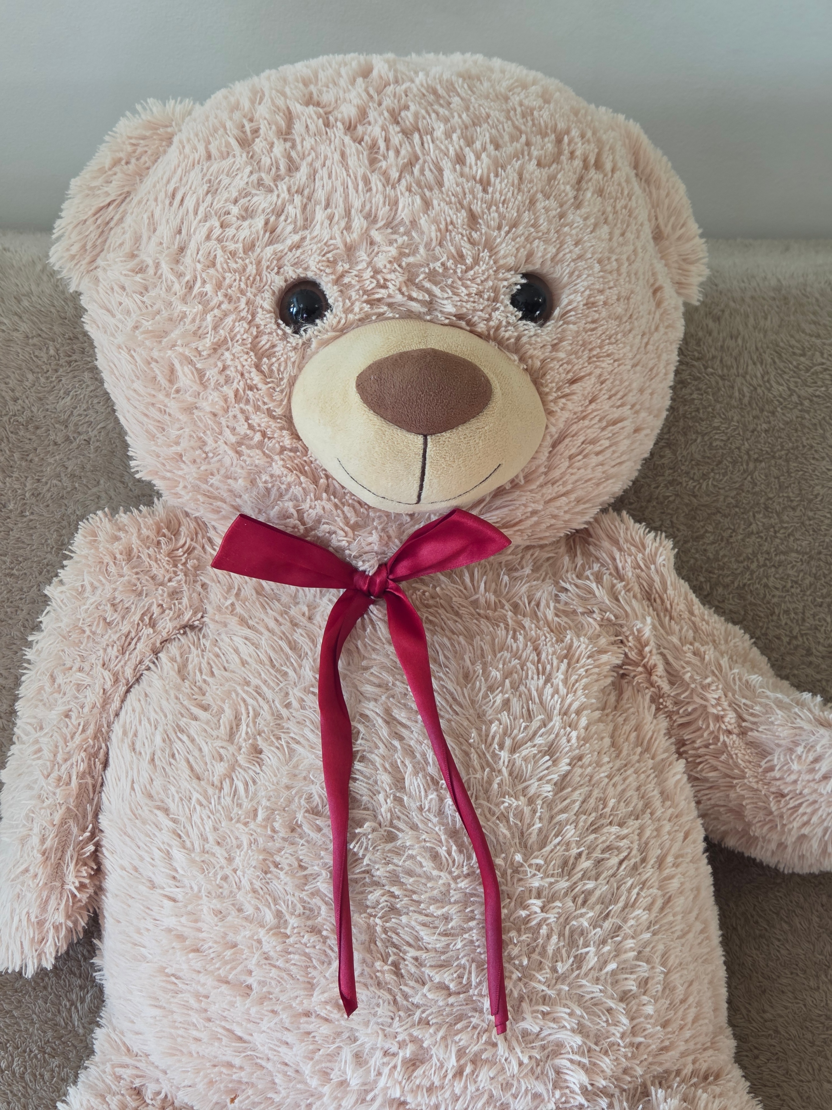 Large Plush Teddy Bear with Bow, ~80 cm, Beige - photo 3