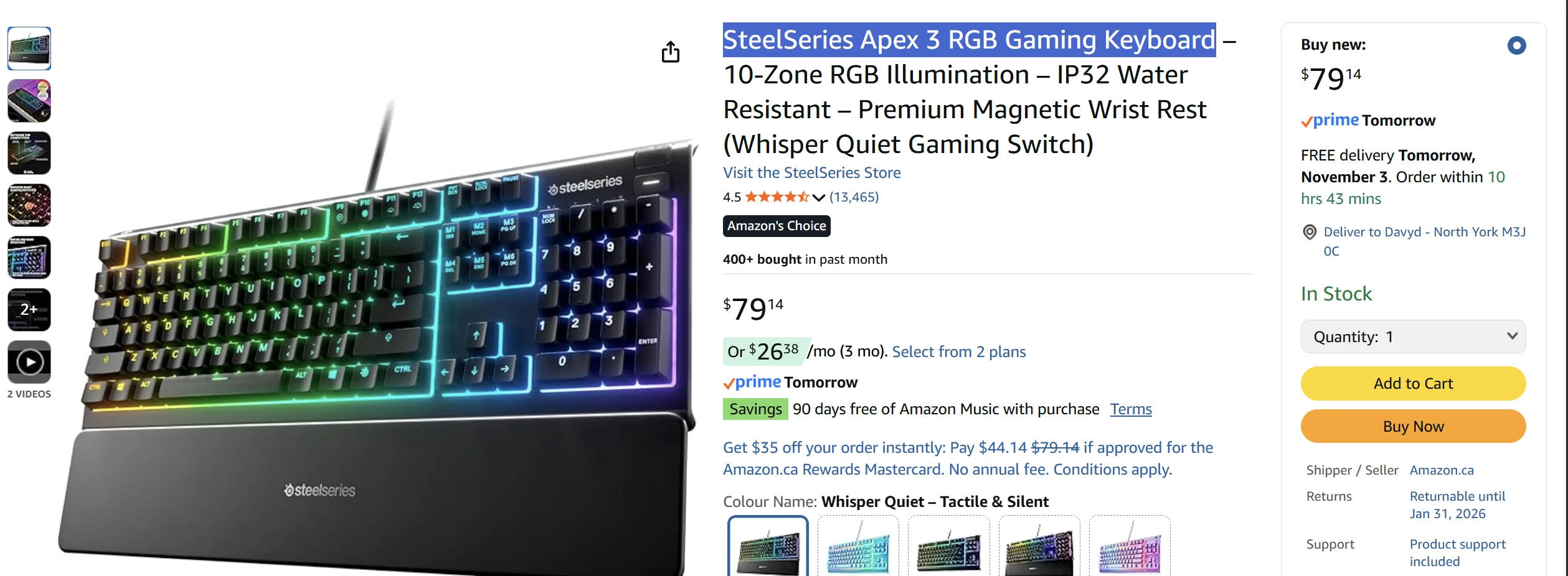 SteelSeries Apex 3 RGB Gaming Keyboard + Palm Rest image indicator(4)