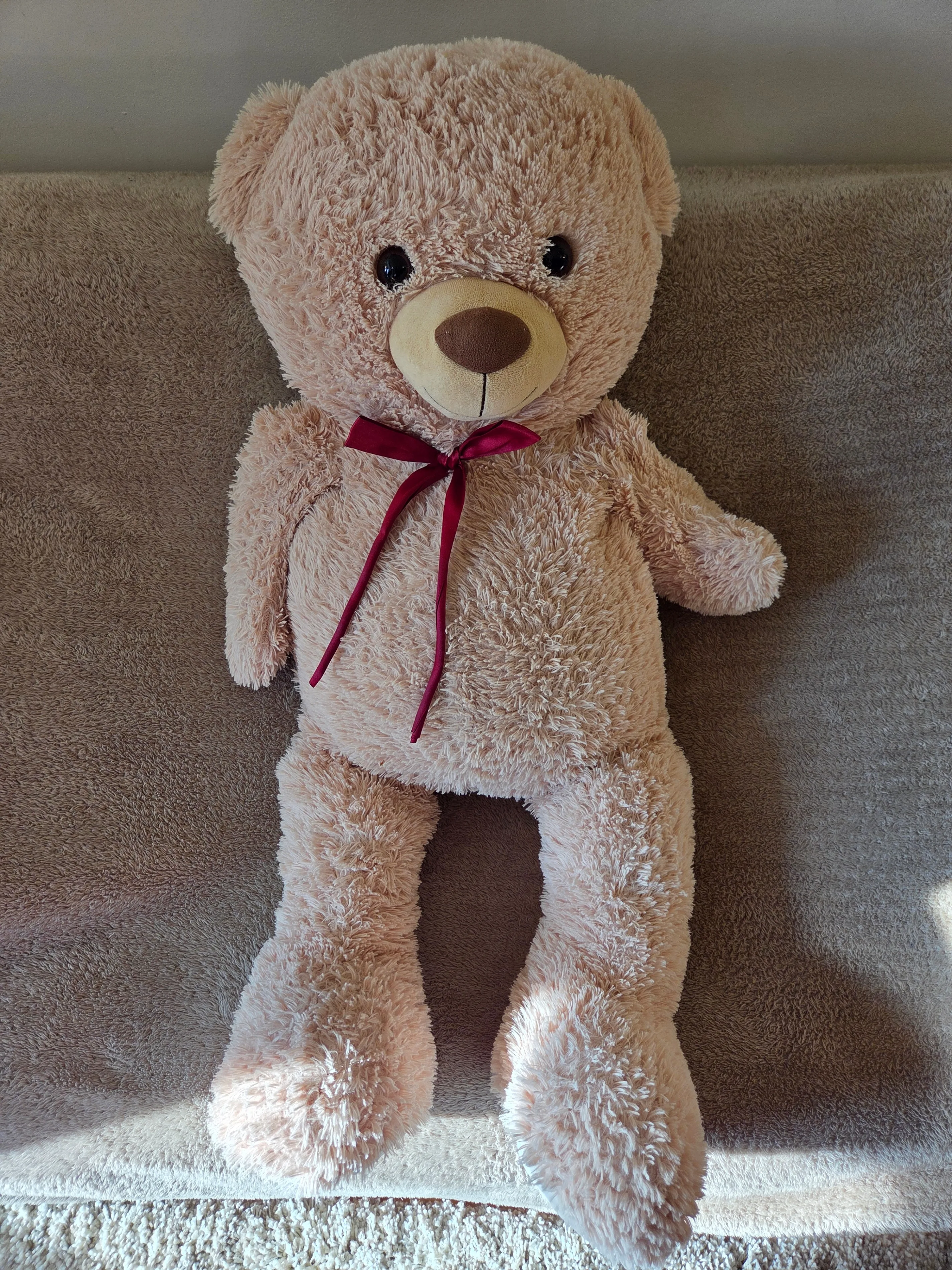 Large Plush Teddy Bear with Bow, ~80 cm, Beige