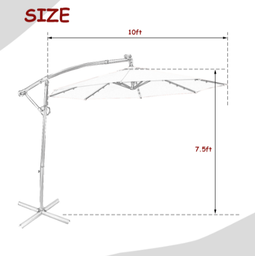 Costway 10FT Patio Offset Umbrella Solar LED 360degrees Rotation - photo 3
