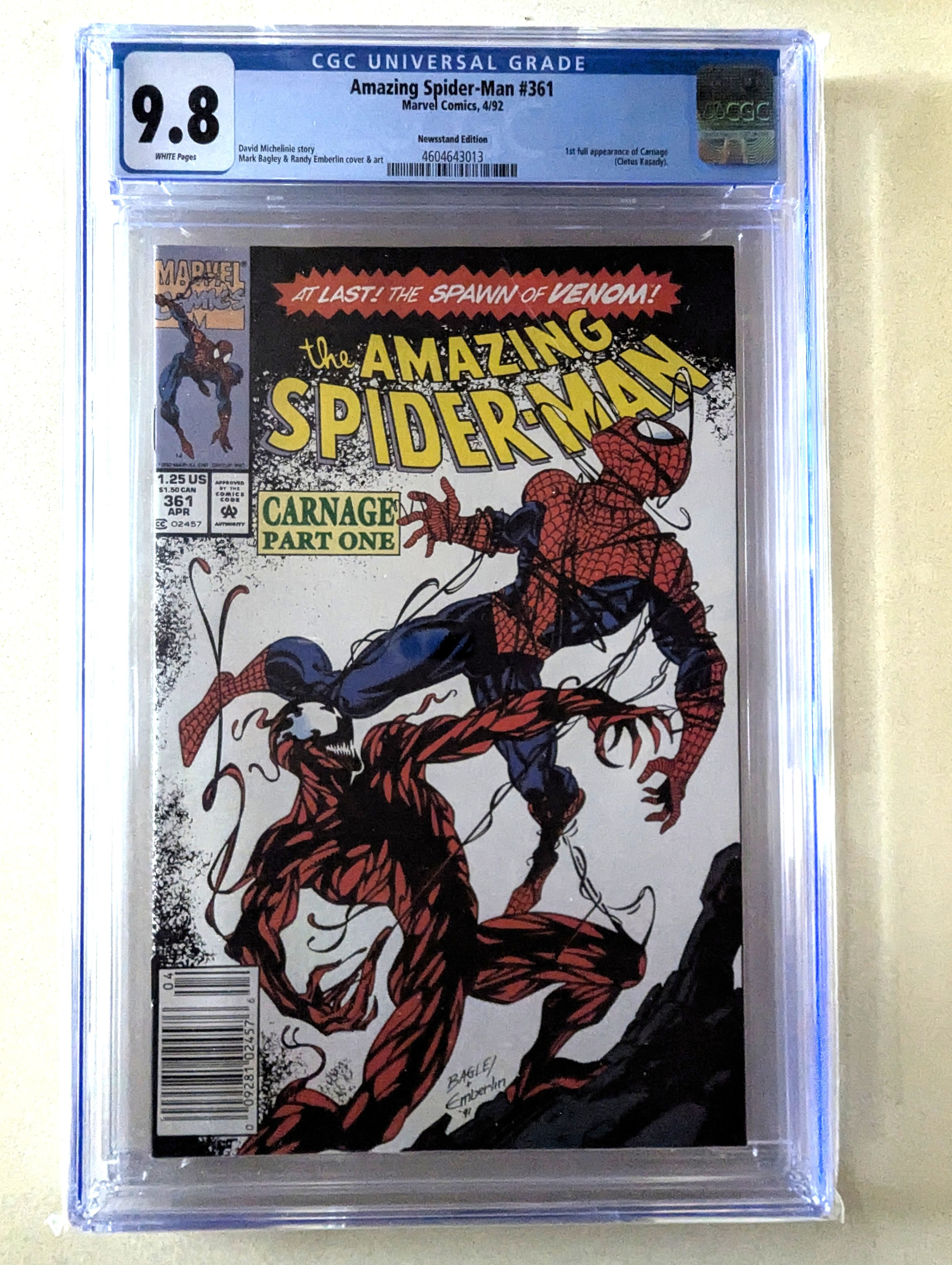 Amazing Spider-Man #361, CGC:9.8, 1st Carnage! NEWSSTAND Edition
