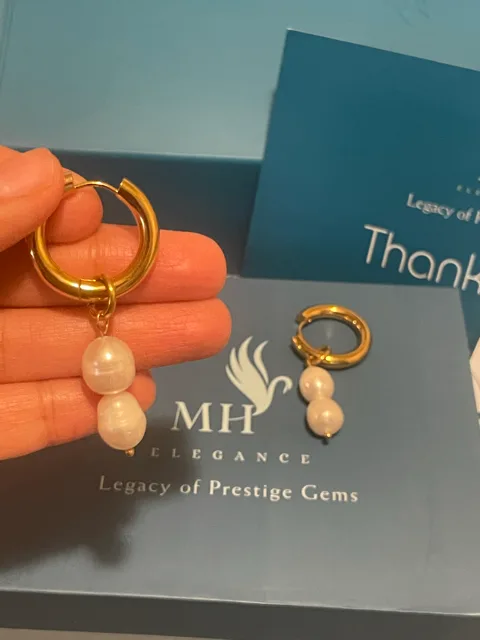 14k Gold Plated Luminous Double Pearl Hoops image indicator(2)