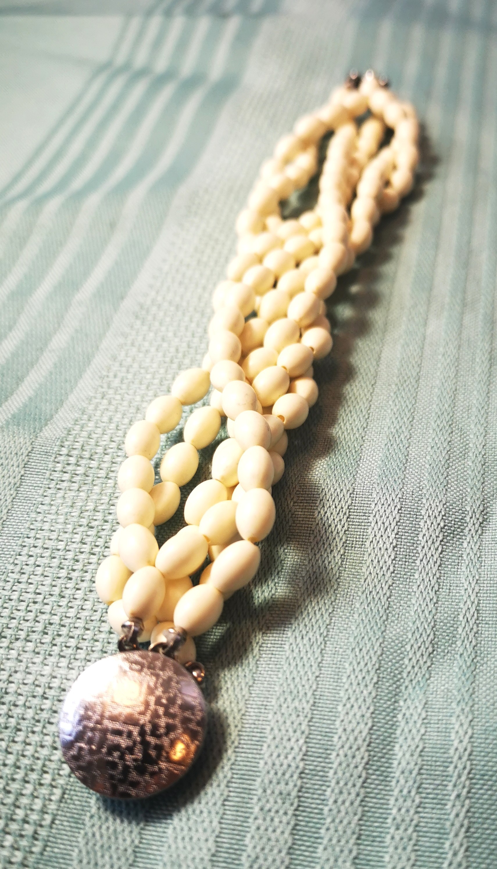 Multi-Strand White Bead Bracelet with Ornate Silver-Tone Clasp - photo 2