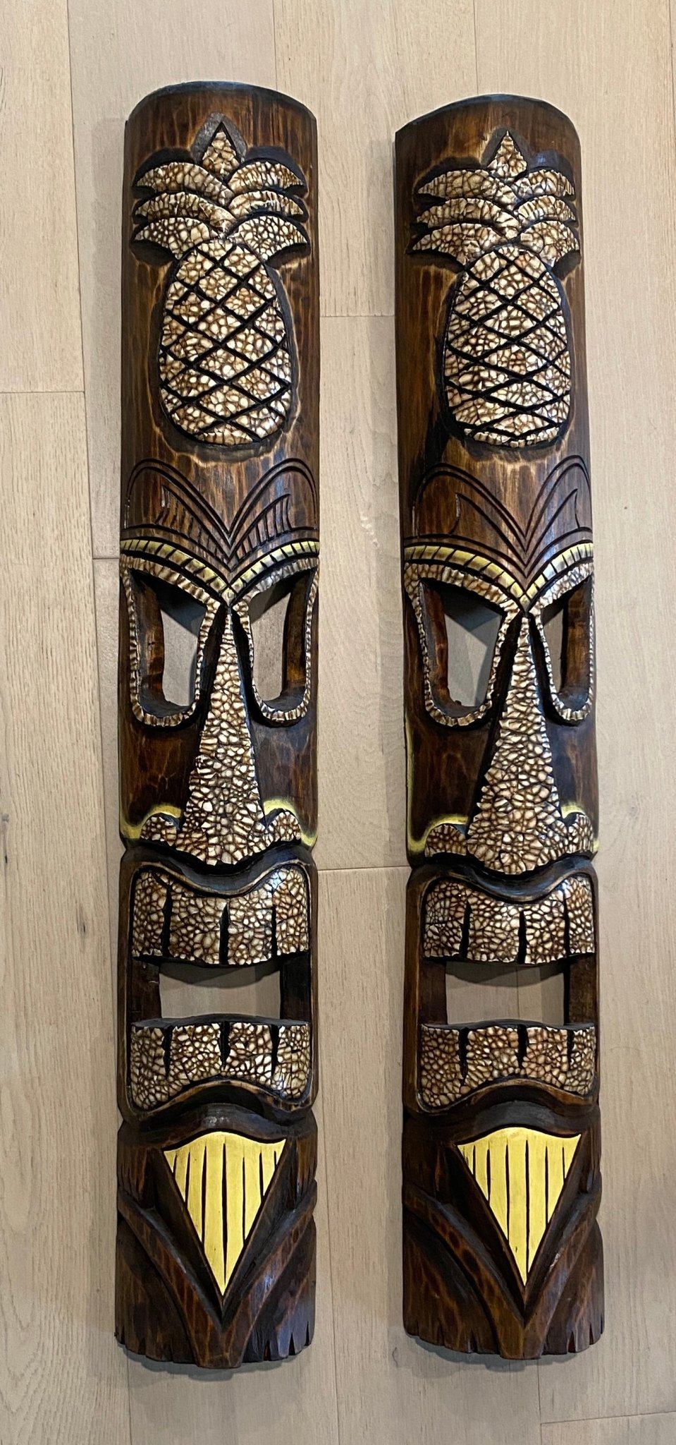 Carved Wood Tiki Masks with Pineapple Theme