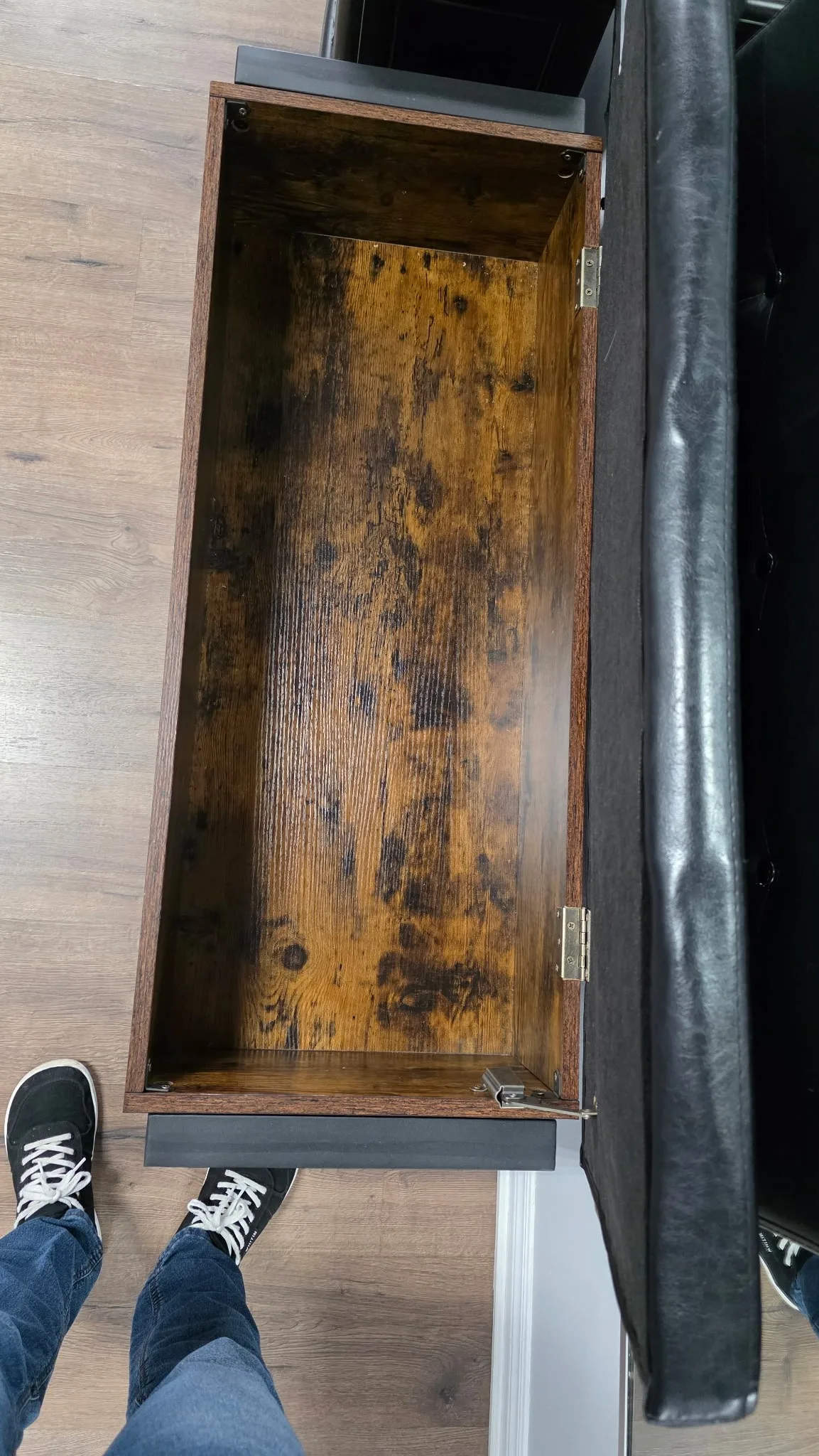 Industrial Storage Bench with Padded Seat Rustic Brown/Black image indicator(4)