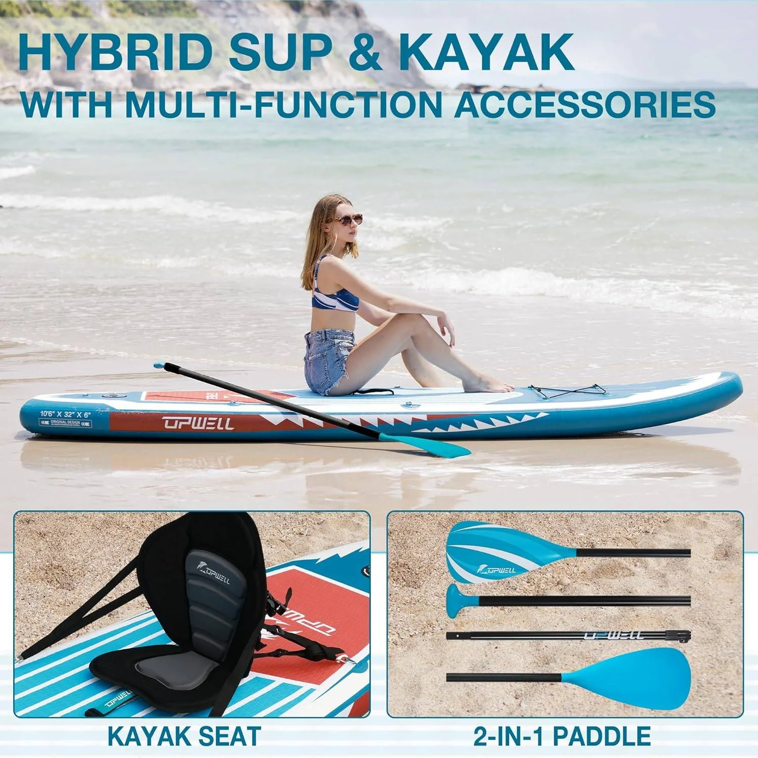 UPWELL Inflatable Stand Up Paddle Board SUP/Kayak image indicator(4)