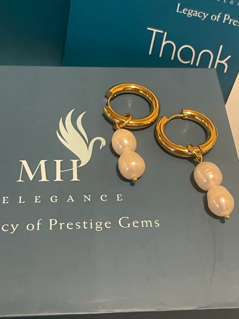 14k Gold Plated Luminous Double Pearl Hoops