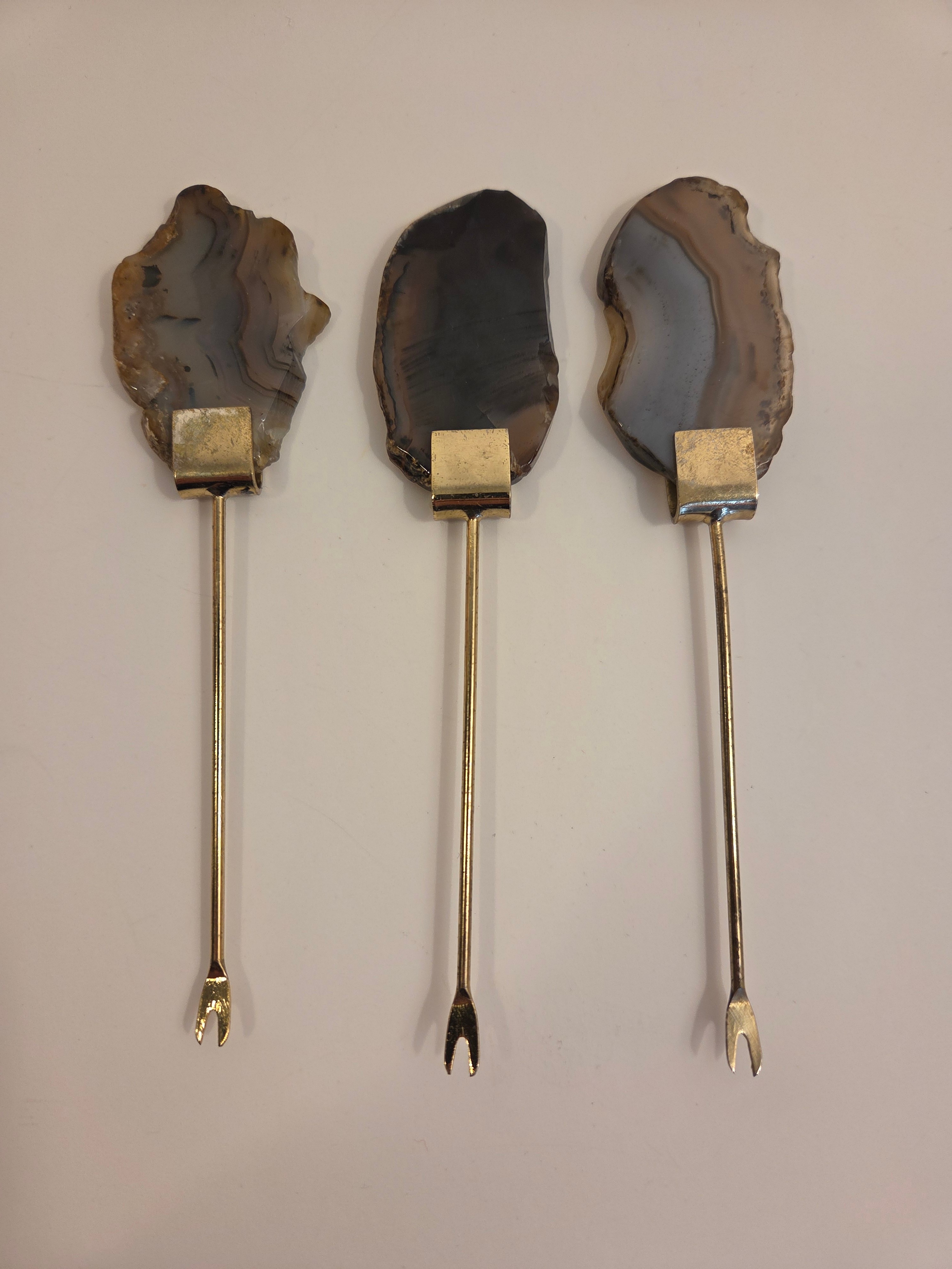 Vintage Agate Stone Cocktail Forks, Set of 3