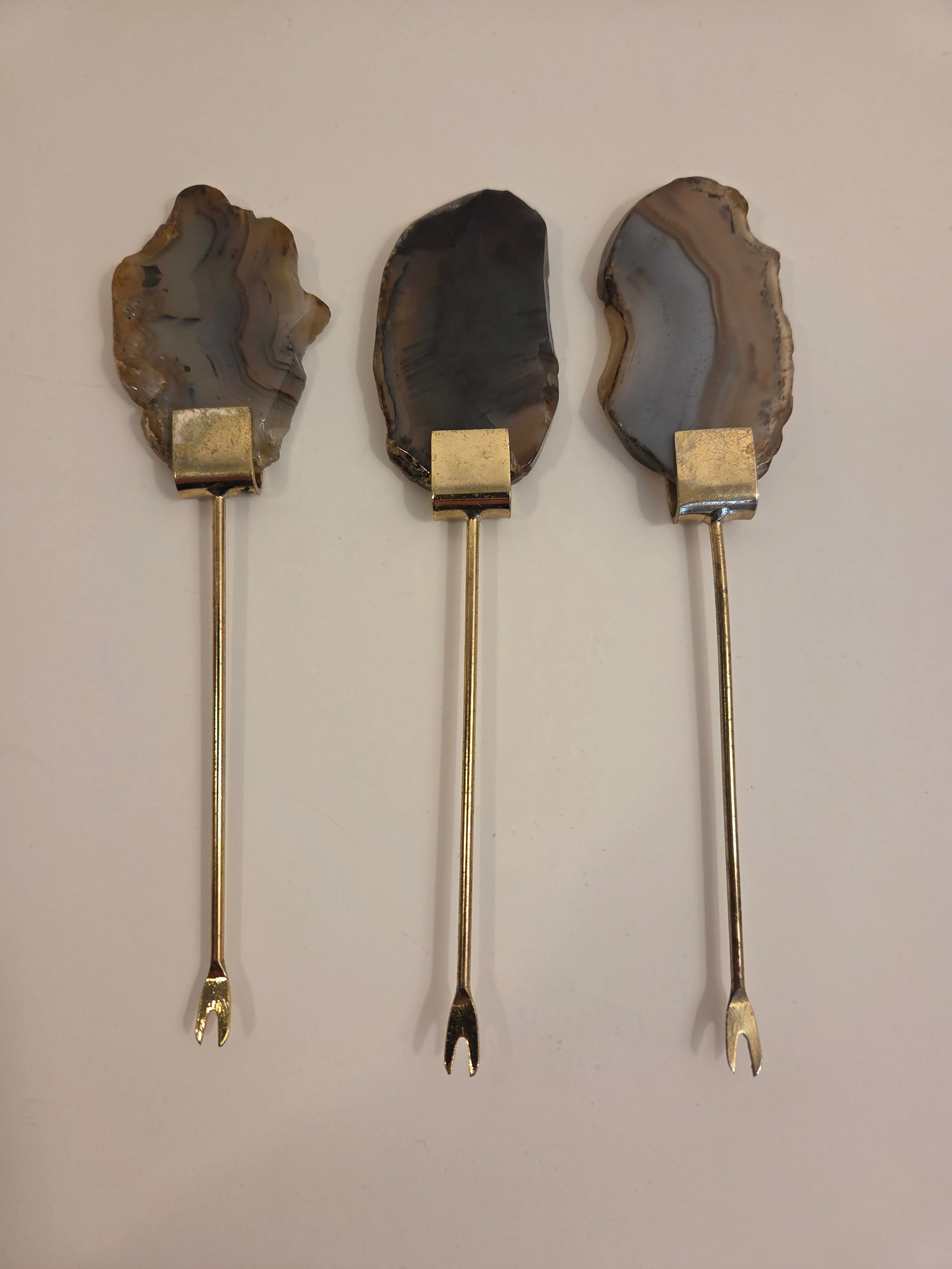 Vintage Agate Stone Cocktail Forks, Set of 3