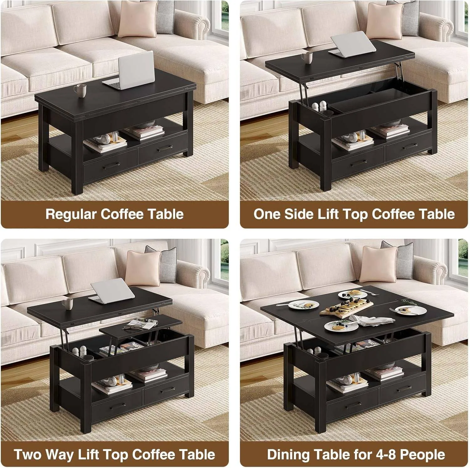 Lift Top Coffee Table | Dining Table - Black