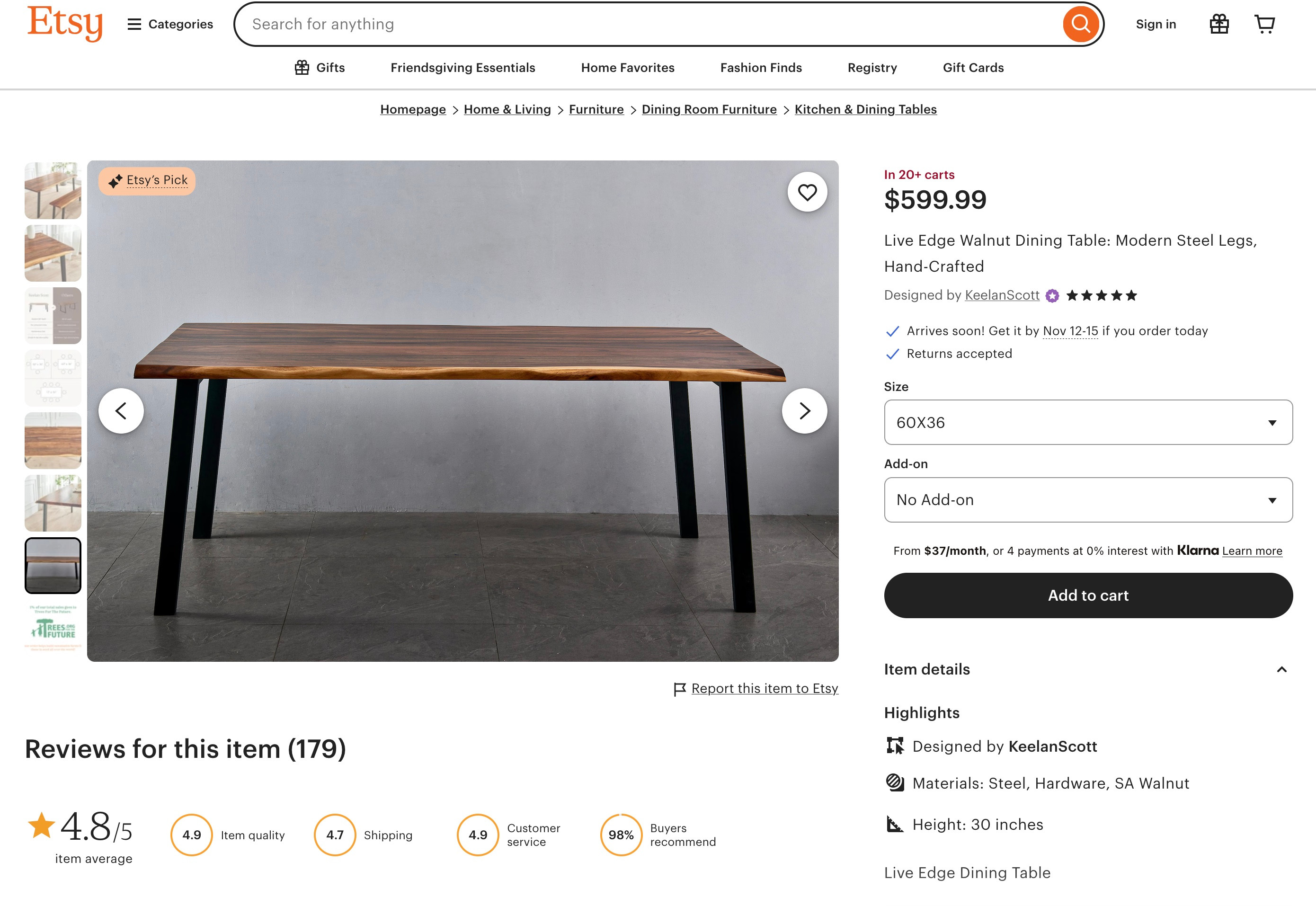 Solid Walnut Live Edge Dining Table, Hand-Crafted & Unique - photo 2