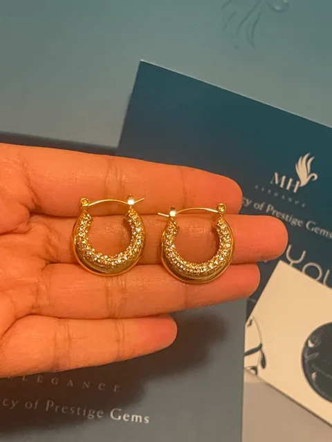 18K Gold Plated Hoop Earrings: Zircon Inlay, Stainless Steel