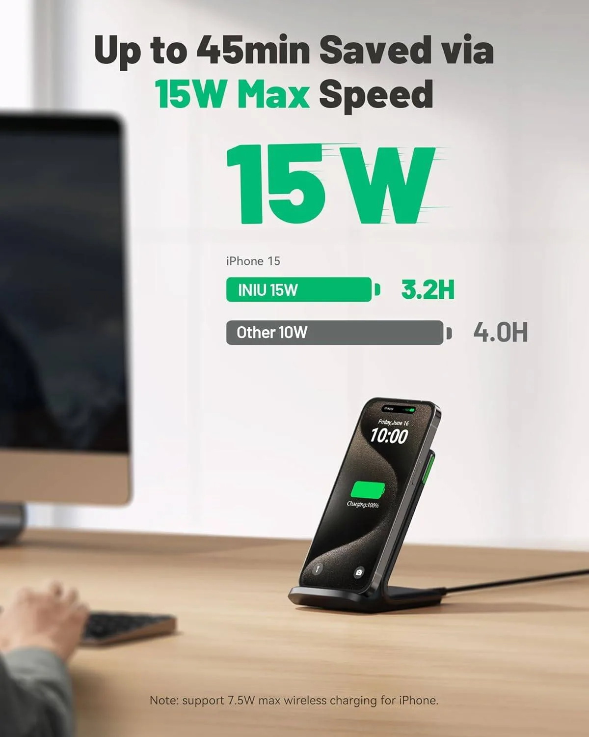 INIU Wireless Charger, 15W Qi Certified Fast Wireless Charger image indicator(2)