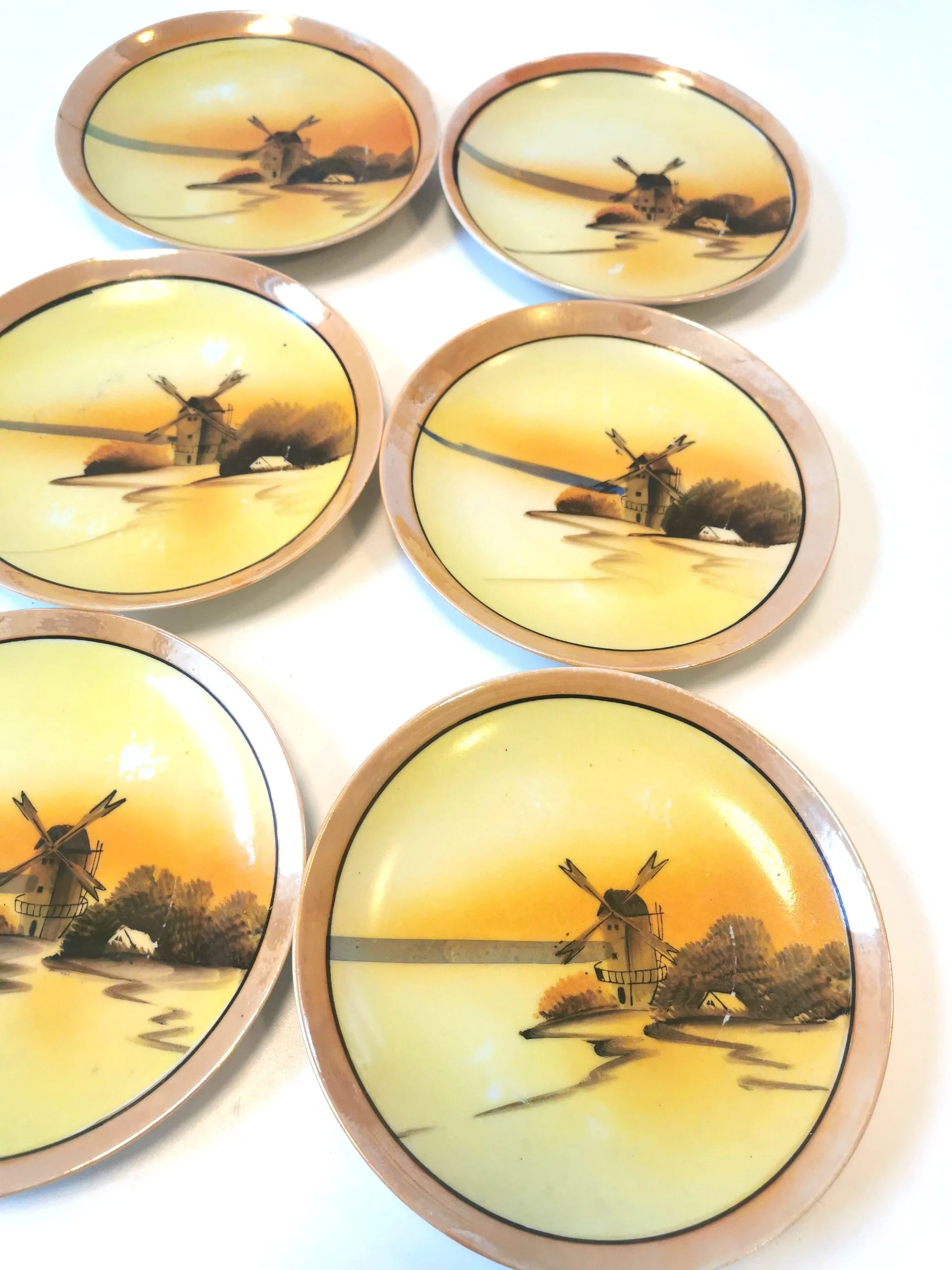 6 1950s MADE IN JAPAN Lusterware Plates Windmill Countryside image indicator(4)