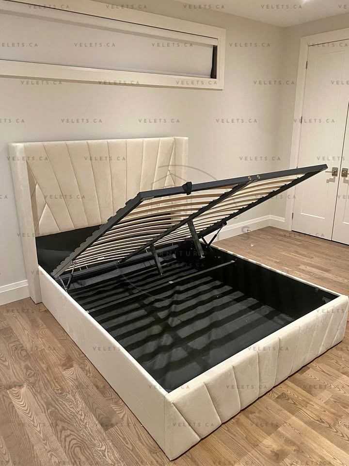 King,Queen Velvet Bed Frame:Elegant Design with Gas Lift Storage - photo 4