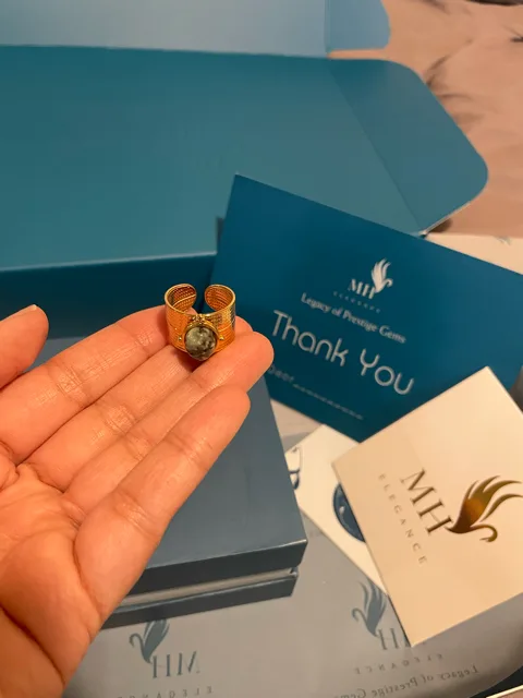 14K Gold Plated Jade Cuff Ring (Adjustable) image indicator(2)