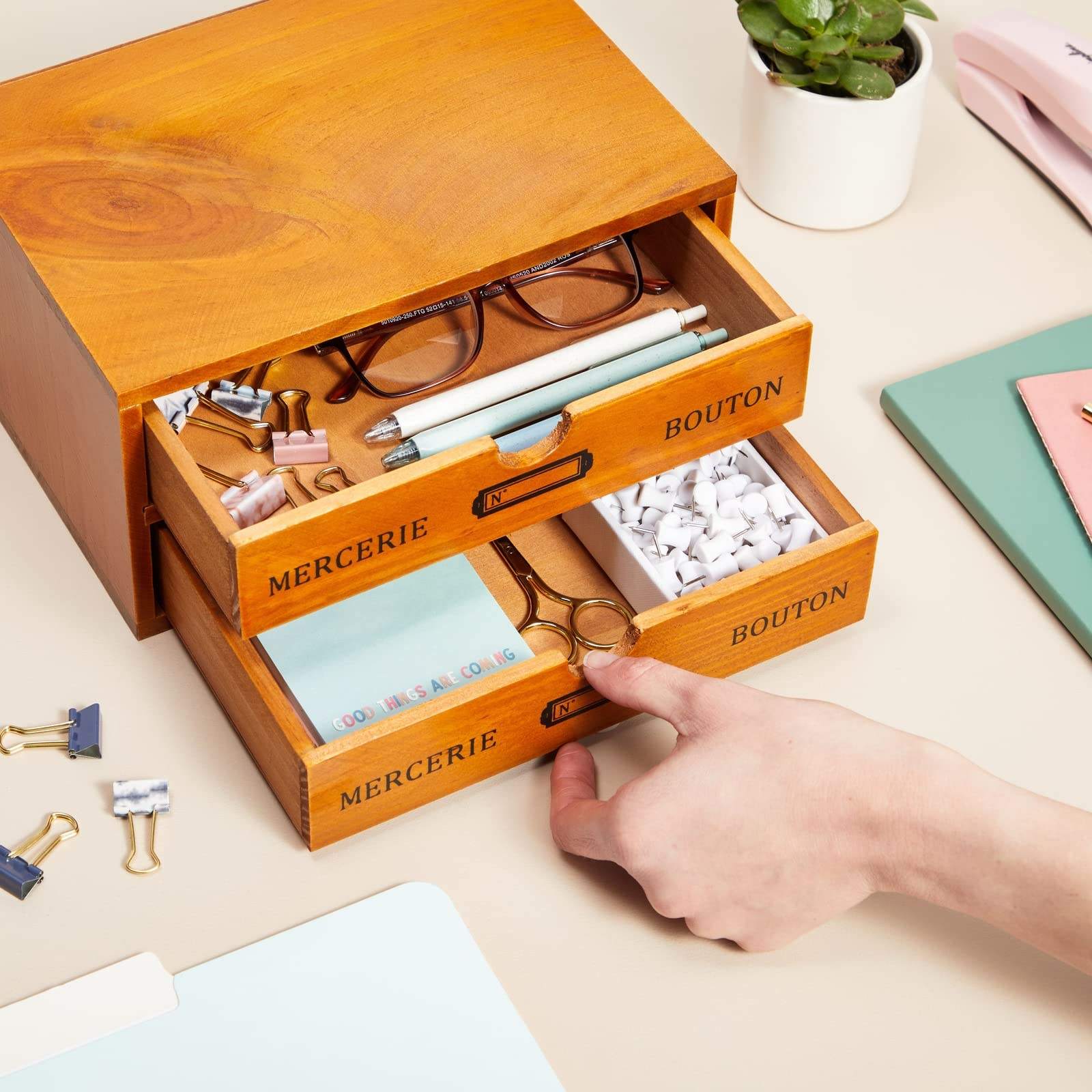 2-Tier Wooden Desktop Organizer with 2 Drawers - photo 3