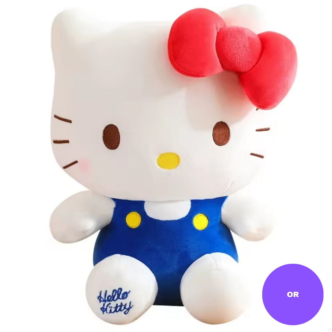 Hello Kitty Plush 9”  Red Bow Blue Overalls Sanrio Stuffed Toy